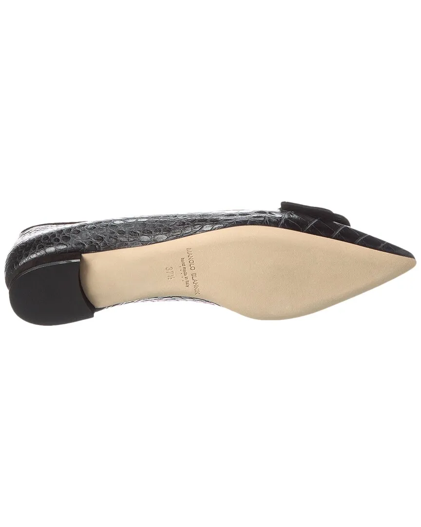 Manolo Blahnik Maysale 10 Croc-Embossed Leather & Suede Pump Shoes_Manolo-Blahnik