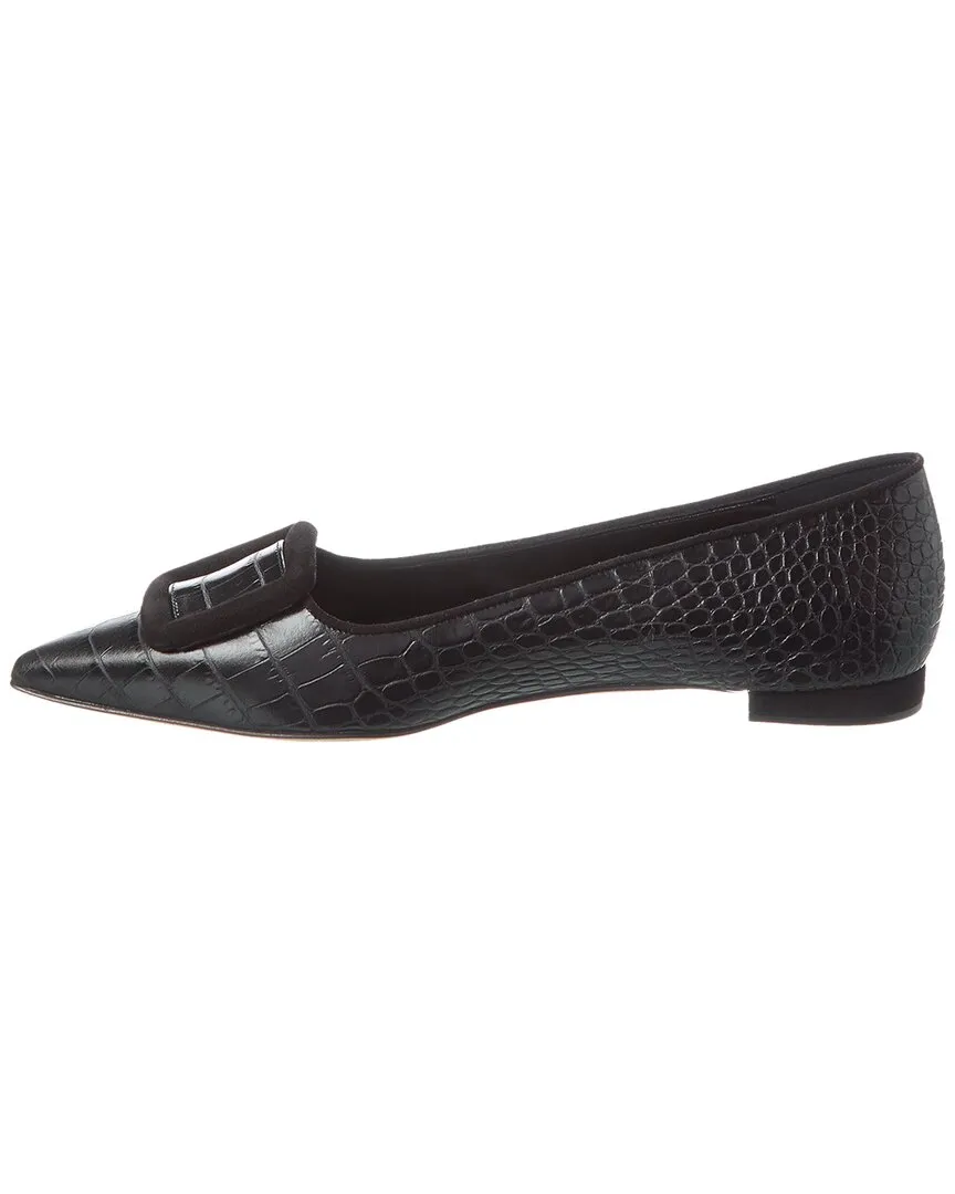 Manolo Blahnik Maysale 10 Croc-Embossed Leather & Suede Pump Shoes_Manolo-Blahnik