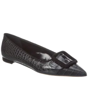 Manolo Blahnik Maysale 10 Croc-Embossed Leather & Suede Pump Shoes_Manolo-Blahnik