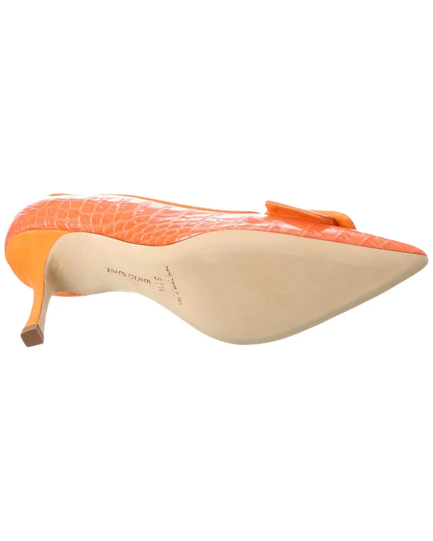 Manolo Blahnik Maysale 90 Croc-Embossed Leather & Suede Pump Shoes_Manolo-Blahnik