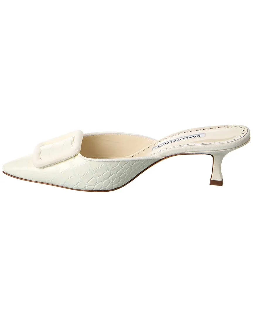 Manolo Blahnik Maysalebi 50 Croc-Embossed Leather & Suede Mule Shoes_Manolo-Blahnik