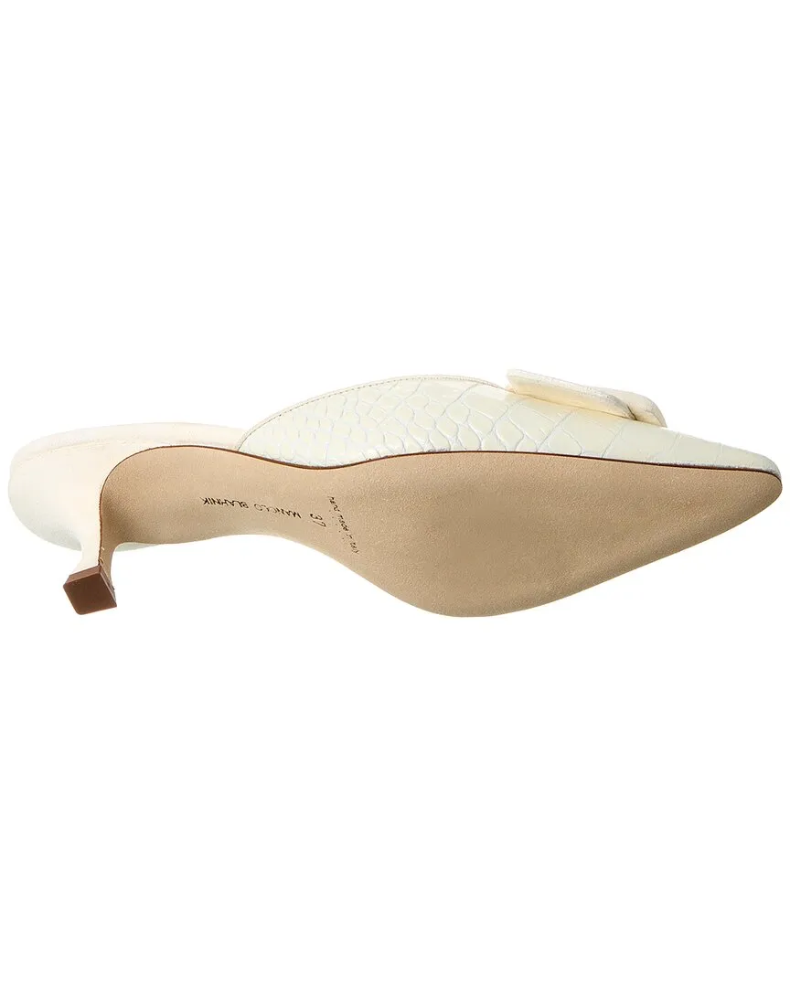 Manolo Blahnik Maysalebi 50 Croc-Embossed Leather & Suede Mule Shoes_Manolo-Blahnik