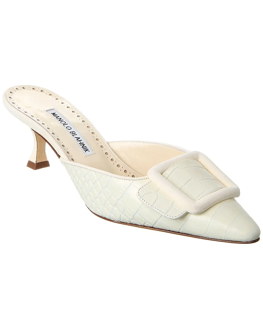 Manolo Blahnik Maysalebi 50 Croc-Embossed Leather & Suede Mule Shoes_Manolo-Blahnik