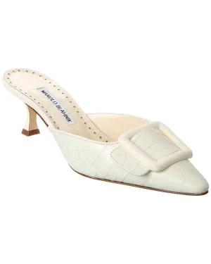 Manolo Blahnik Maysalebi 50 Croc-Embossed Leather & Suede Mule Shoes_Manolo-Blahnik