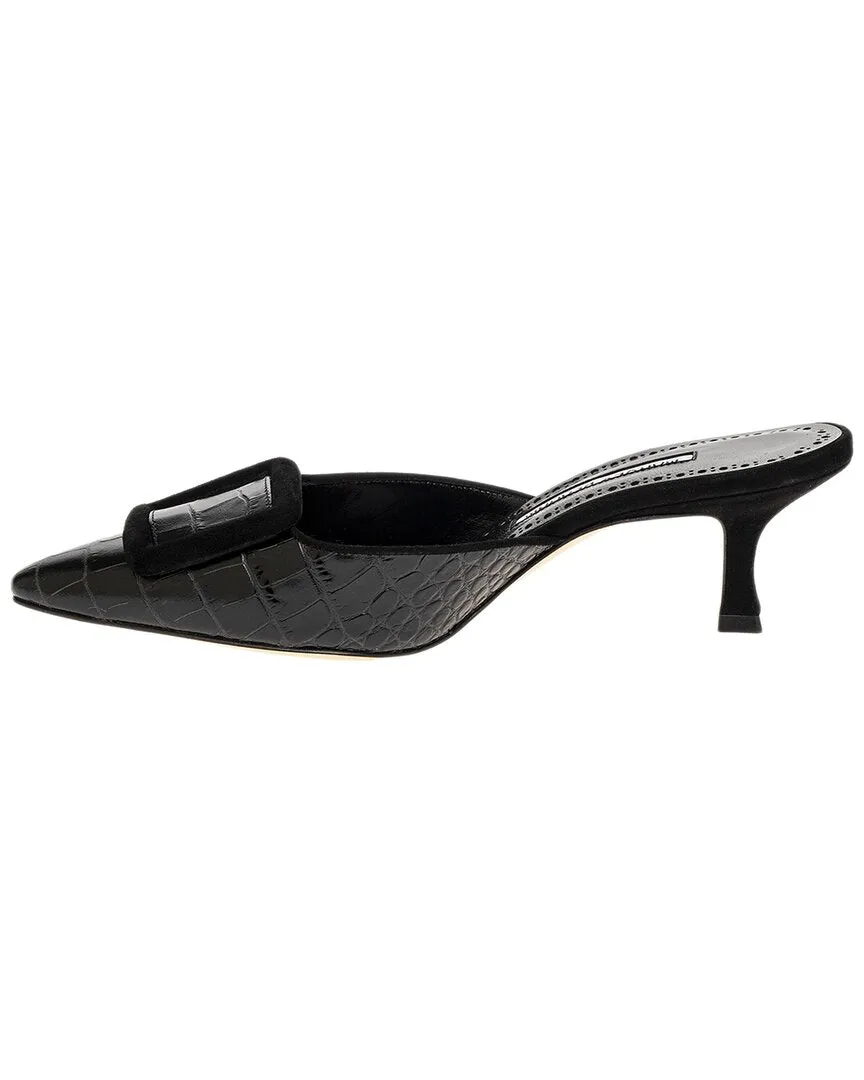 Manolo Blahnik Maysalebi Croc-Embossed Leather & Suede Mule Shoes_Manolo-Blahnik