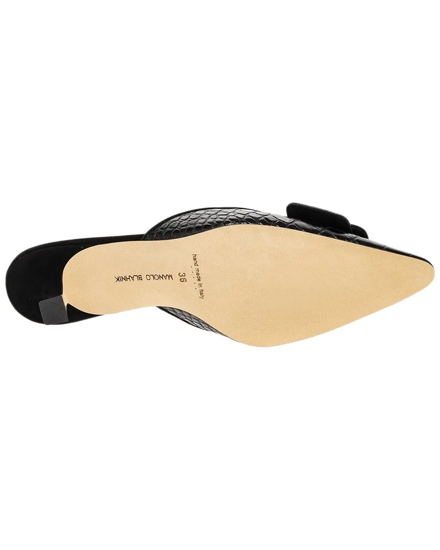 Manolo Blahnik Maysalebi Croc-Embossed Leather & Suede Mule Shoes_Manolo-Blahnik