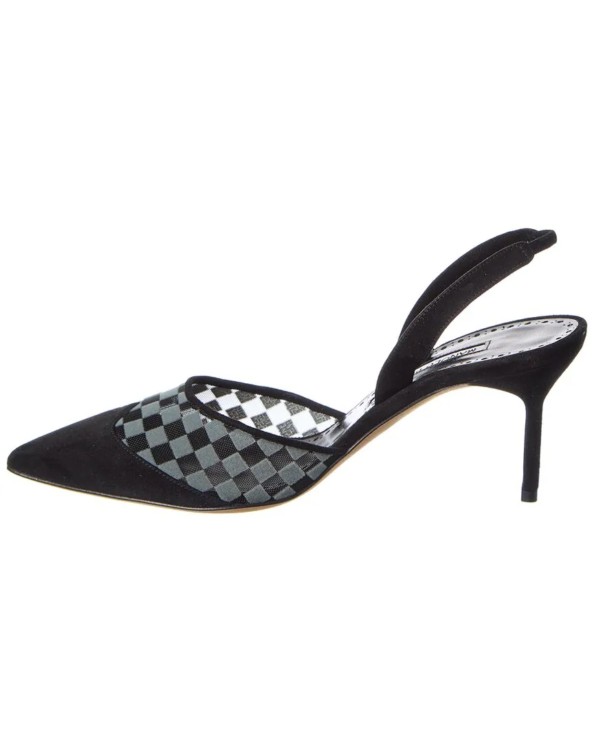 Manolo Blahnik Mingosli 70 Suede & Mesh Slingback Pump Shoes_Manolo-Blahnik