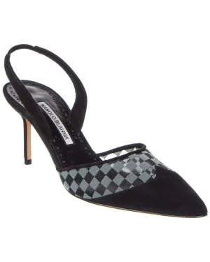 Manolo Blahnik Mingosli 70 Suede & Mesh Slingback Pump Shoes_Manolo-Blahnik
