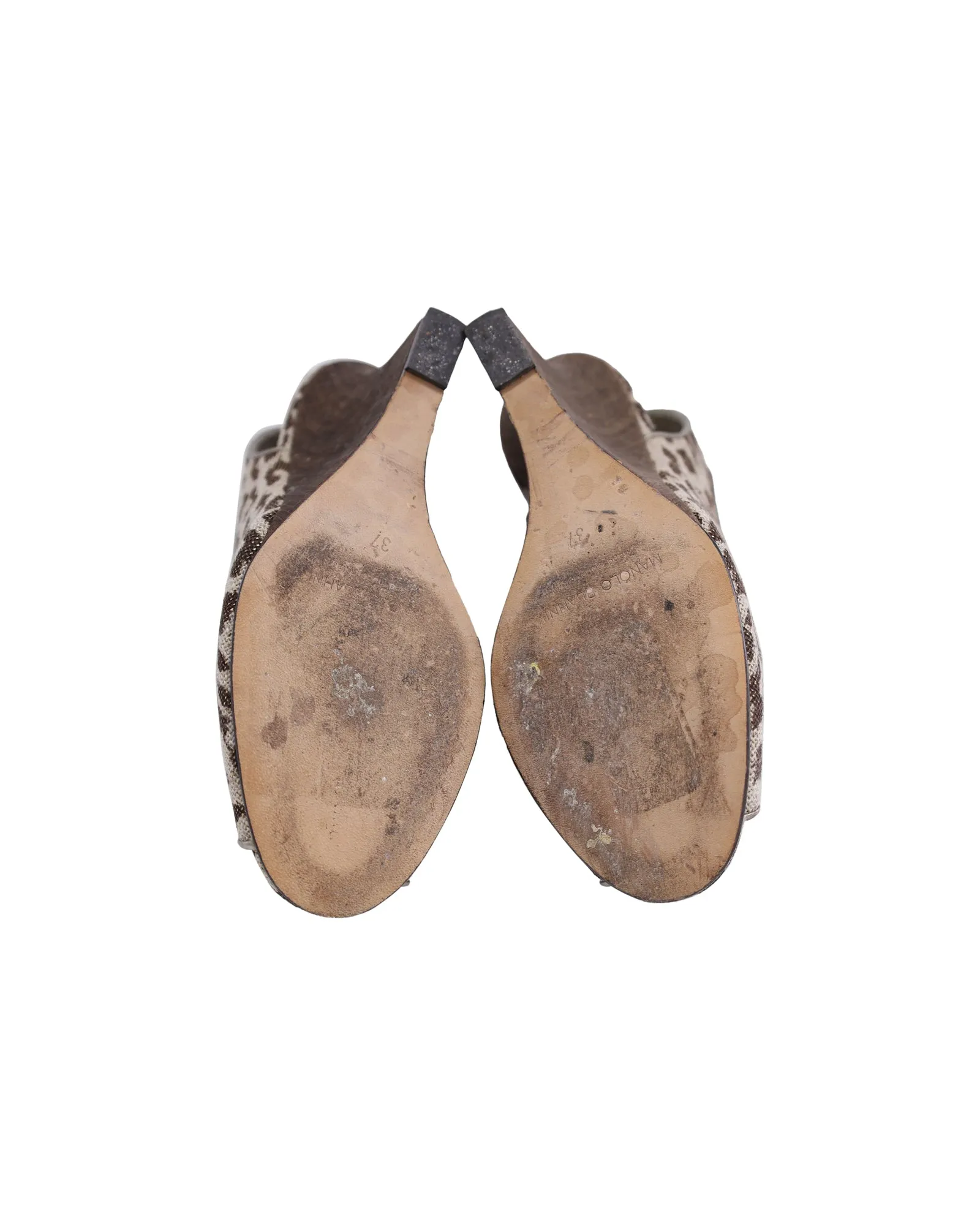 Manolo Blahnik Panto Printed Wedge Sandals in Animal Print Linen Shoes_Manolo-Blahnik