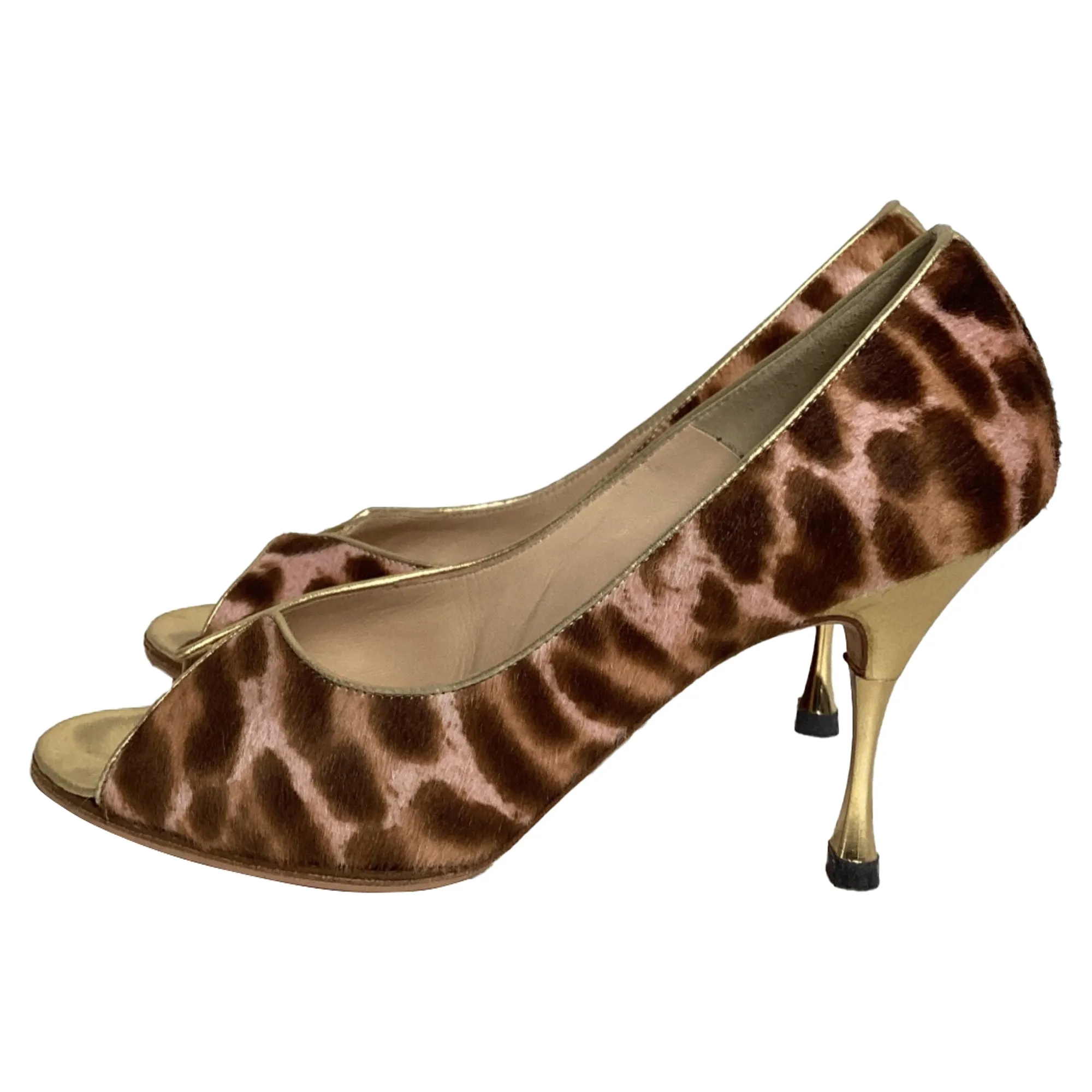 Manolo Blahnik Peep-Toe Pumps in Animal Print Pony Hair Shoes_Manolo-Blahnik