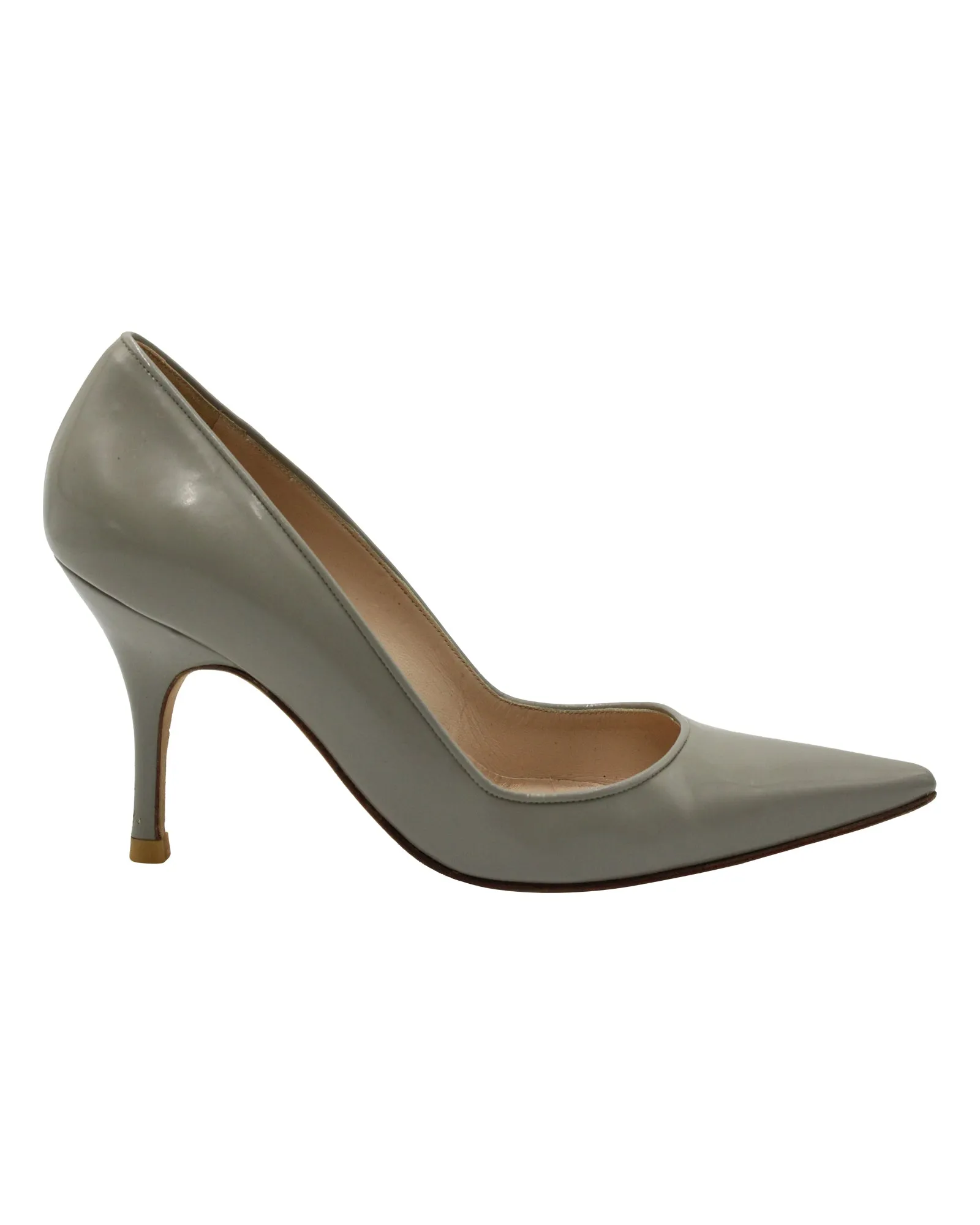 Manolo Blahnik Pointed Pumps in Grey Leather Shoes_Manolo-Blahnik