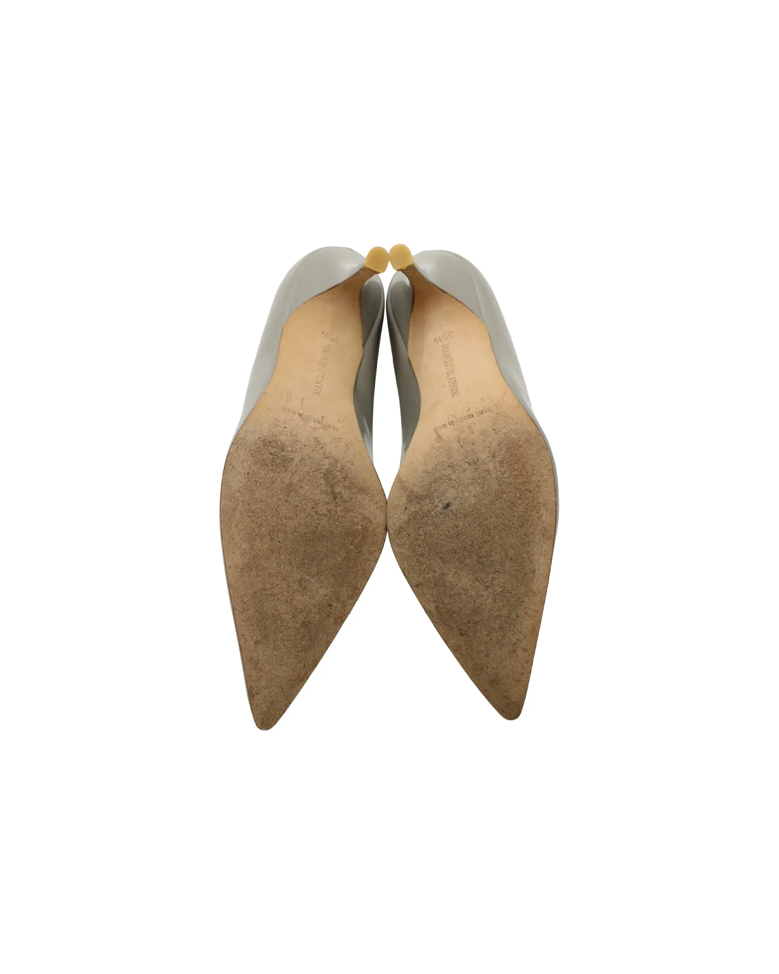 Manolo Blahnik Pointed Pumps in Grey Leather Shoes_Manolo-Blahnik