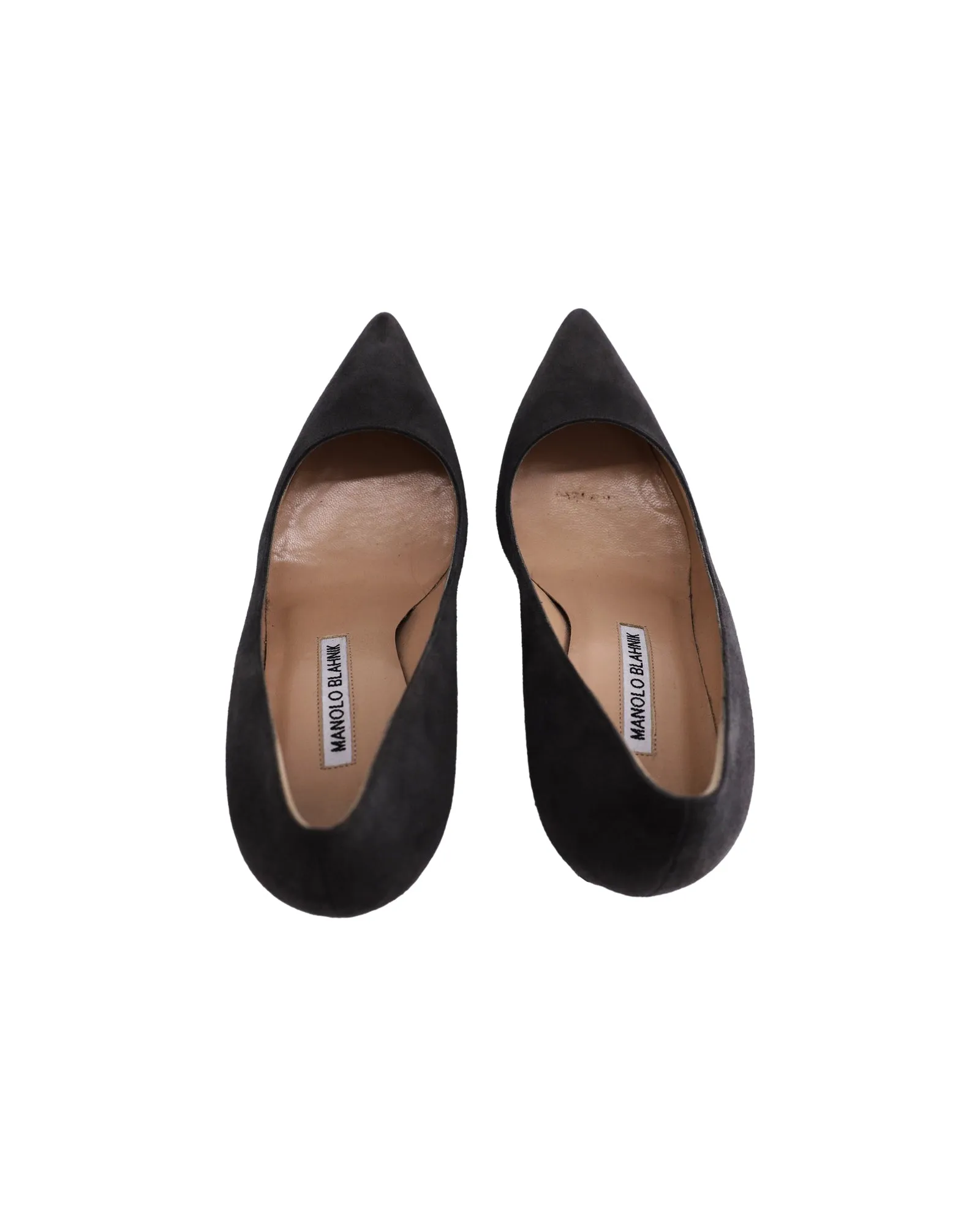 Manolo Blahnik Pointed Pumps in Grey Suede Shoes_Manolo-Blahnik