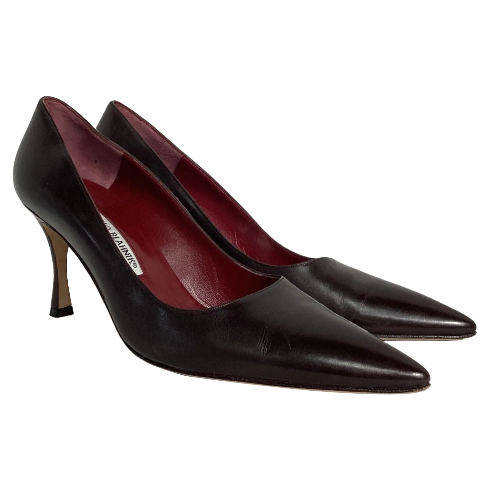 Manolo Blahnik Pointed Toe Pumps in Black Leather Shoes_Manolo-Blahnik