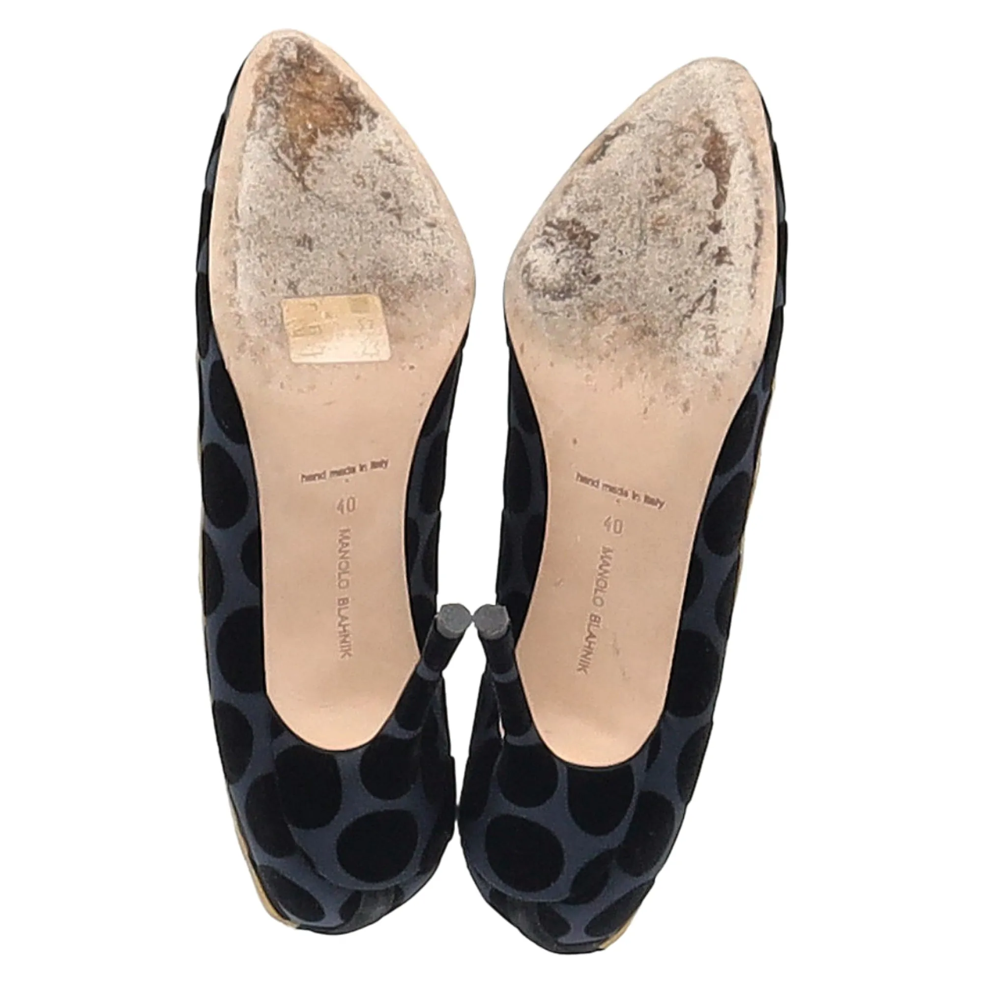 Manolo Blahnik Polka Dot Scalloped Pumps in Navy Blue Satin Shoes_Manolo-Blahnik