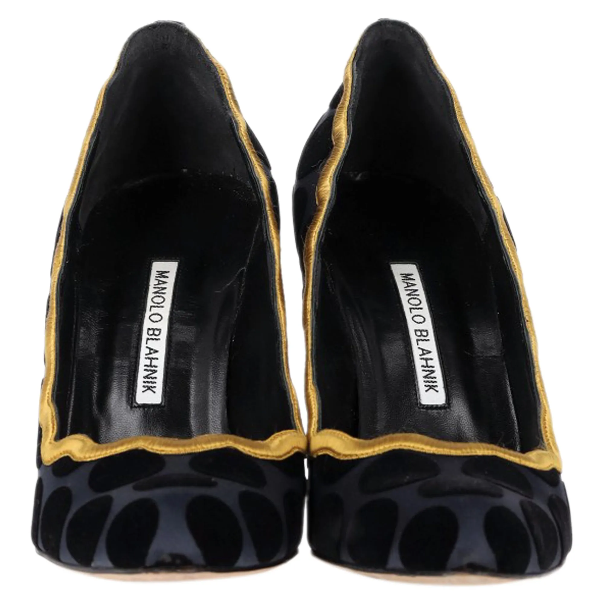 Manolo Blahnik Polka Dot Scalloped Pumps in Navy Blue Satin Shoes_Manolo-Blahnik