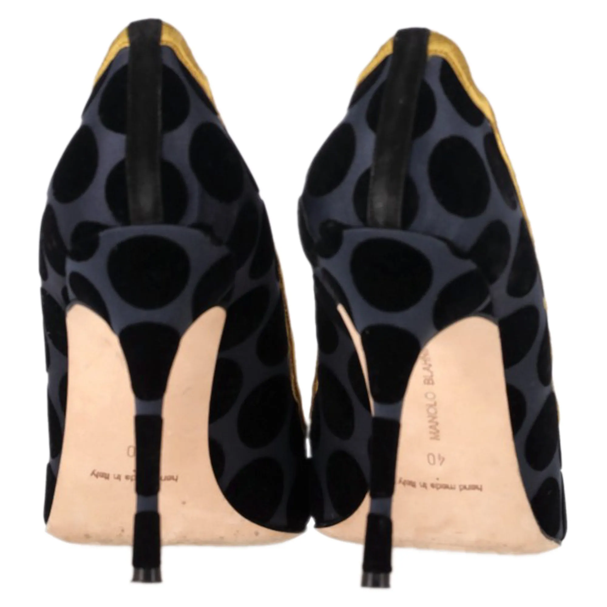 Manolo Blahnik Polka Dot Scalloped Pumps in Navy Blue Satin Shoes_Manolo-Blahnik