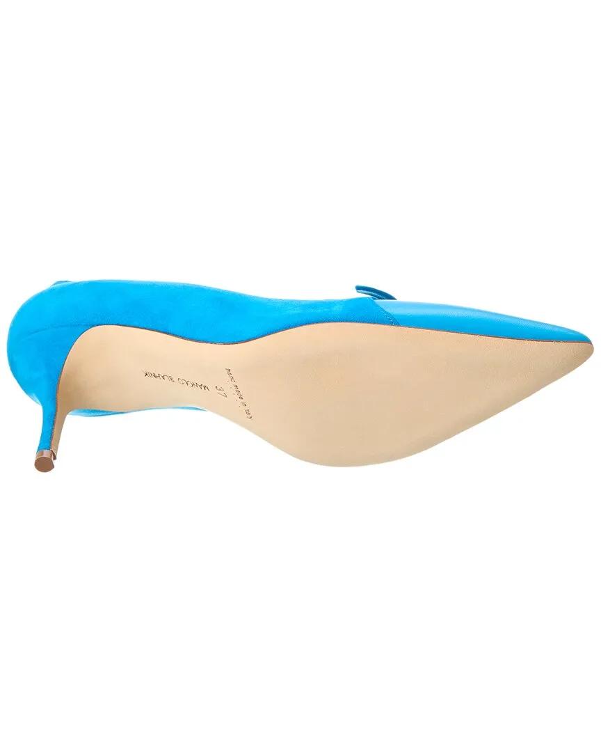 Manolo Blahnik Rinialo Bow 70 Suede & Leather Pump Shoes_Manolo-Blahnik