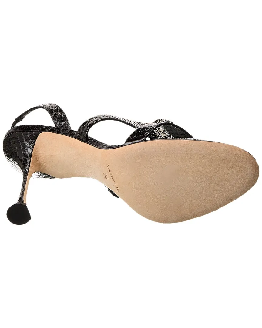 Manolo Blahnik Rodim 105 Snake-Embossed Leather Slingback Sandal Shoes_Manolo-Blahnik