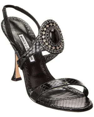 Manolo Blahnik Rodim 105 Snake-Embossed Leather Slingback Sandal Shoes_Manolo-Blahnik