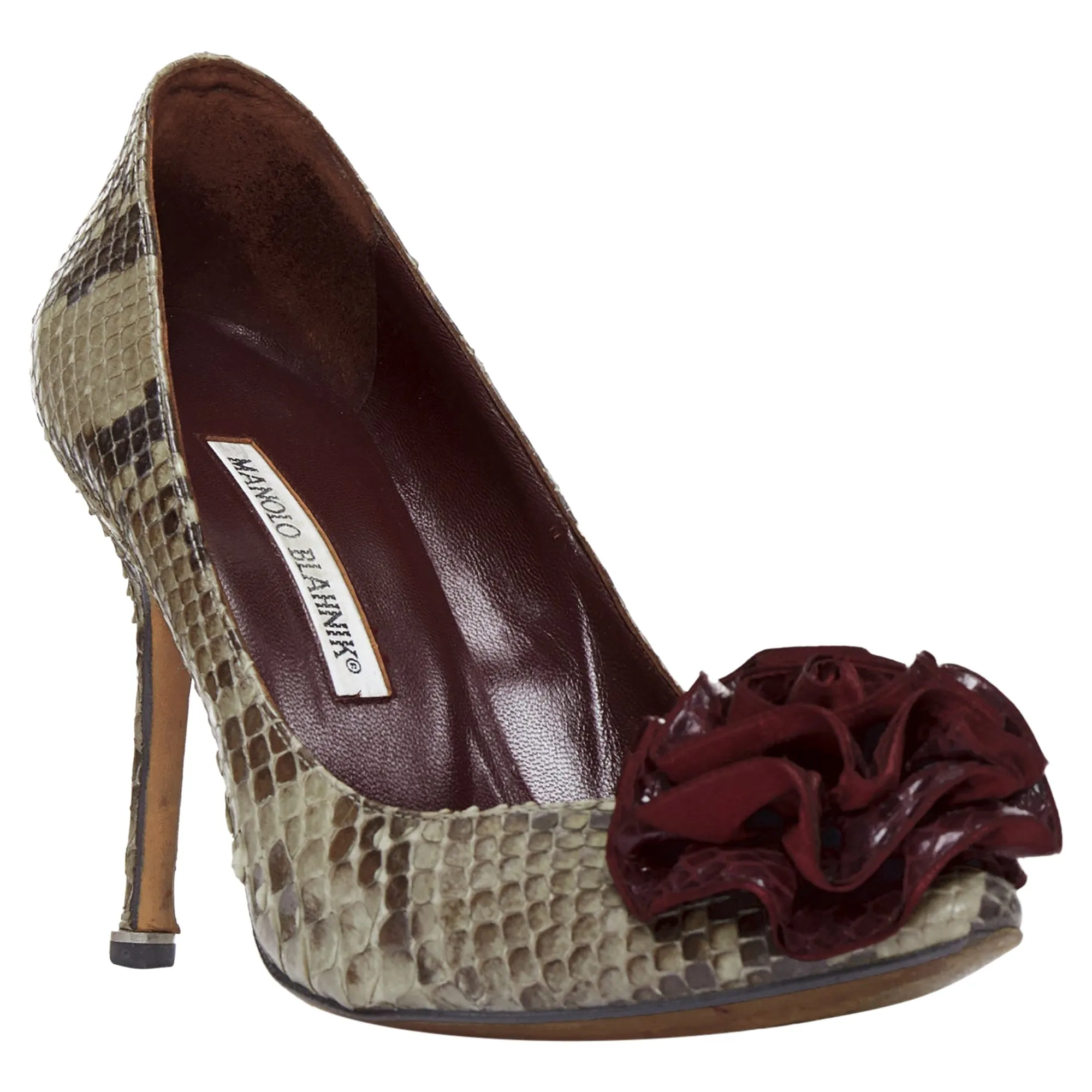 Manolo Blahnik Scaled Leather Rose Applique Pumps Shoes_Manolo-Blahnik