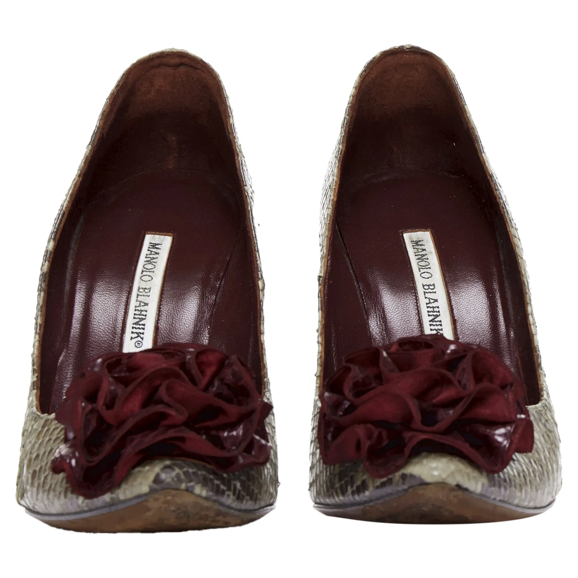 Manolo Blahnik Scaled Leather Rose Applique Pumps Shoes_Manolo-Blahnik