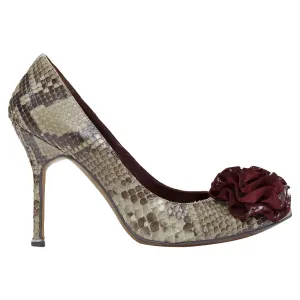 Manolo Blahnik Scaled Leather Rose Applique Pumps Shoes_Manolo-Blahnik