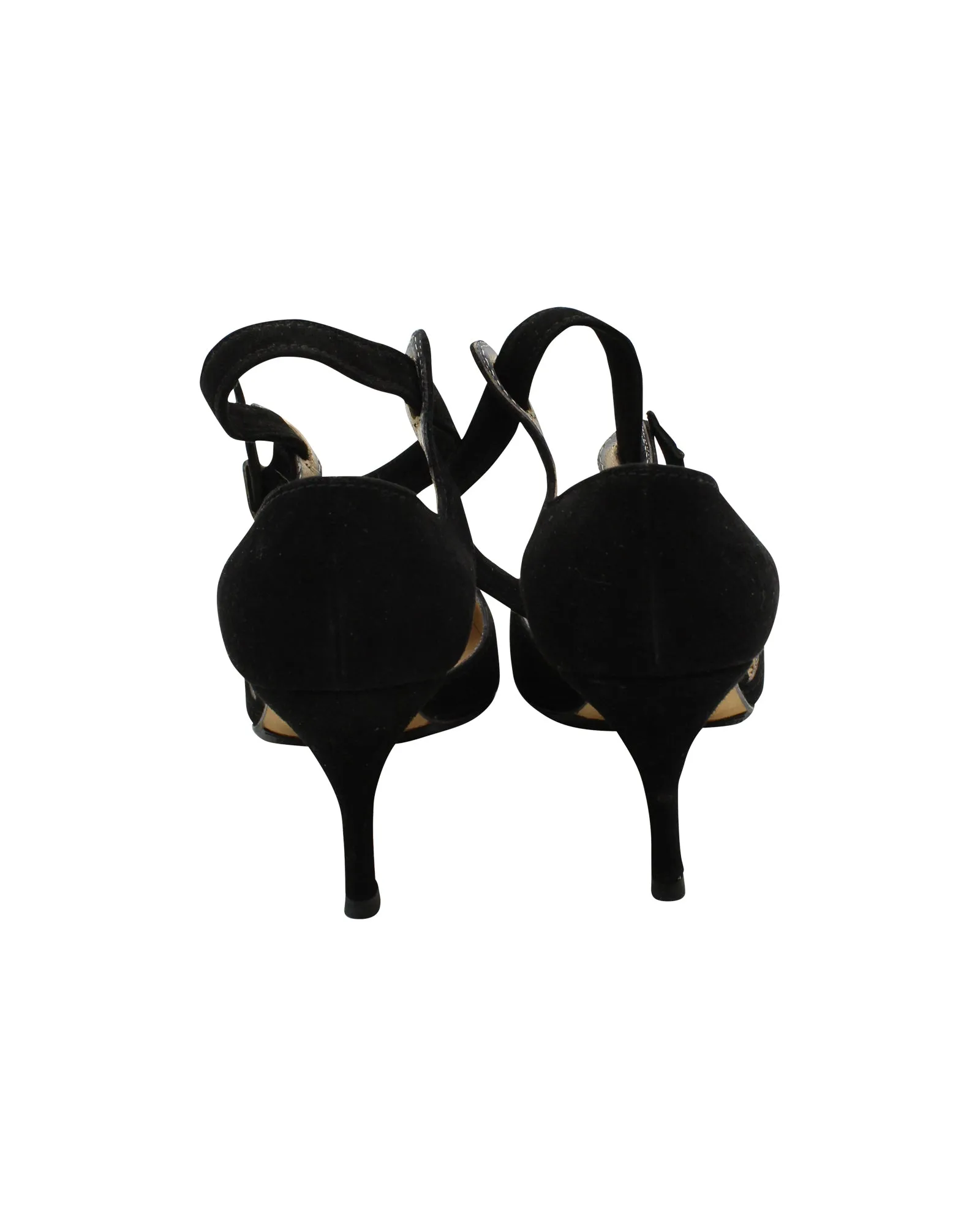 Manolo Blahnik Slingback Mid Heel Sandals in Black Suede Shoes_Manolo-Blahnik