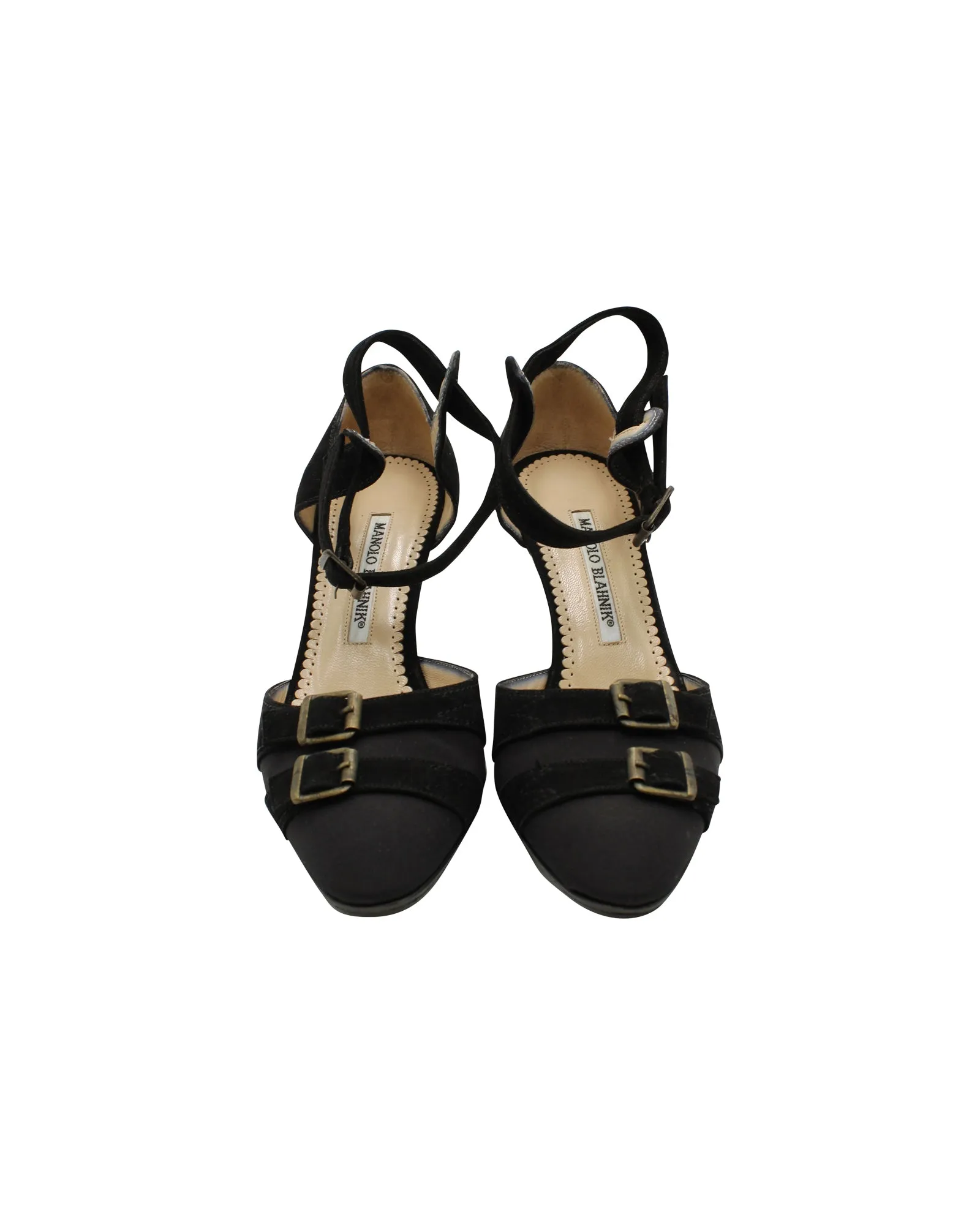 Manolo Blahnik Slingback Mid Heel Sandals in Black Suede Shoes_Manolo-Blahnik