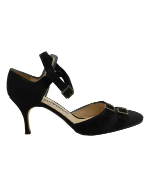Manolo Blahnik Slingback Mid Heel Sandals in Black Suede Shoes_Manolo-Blahnik
