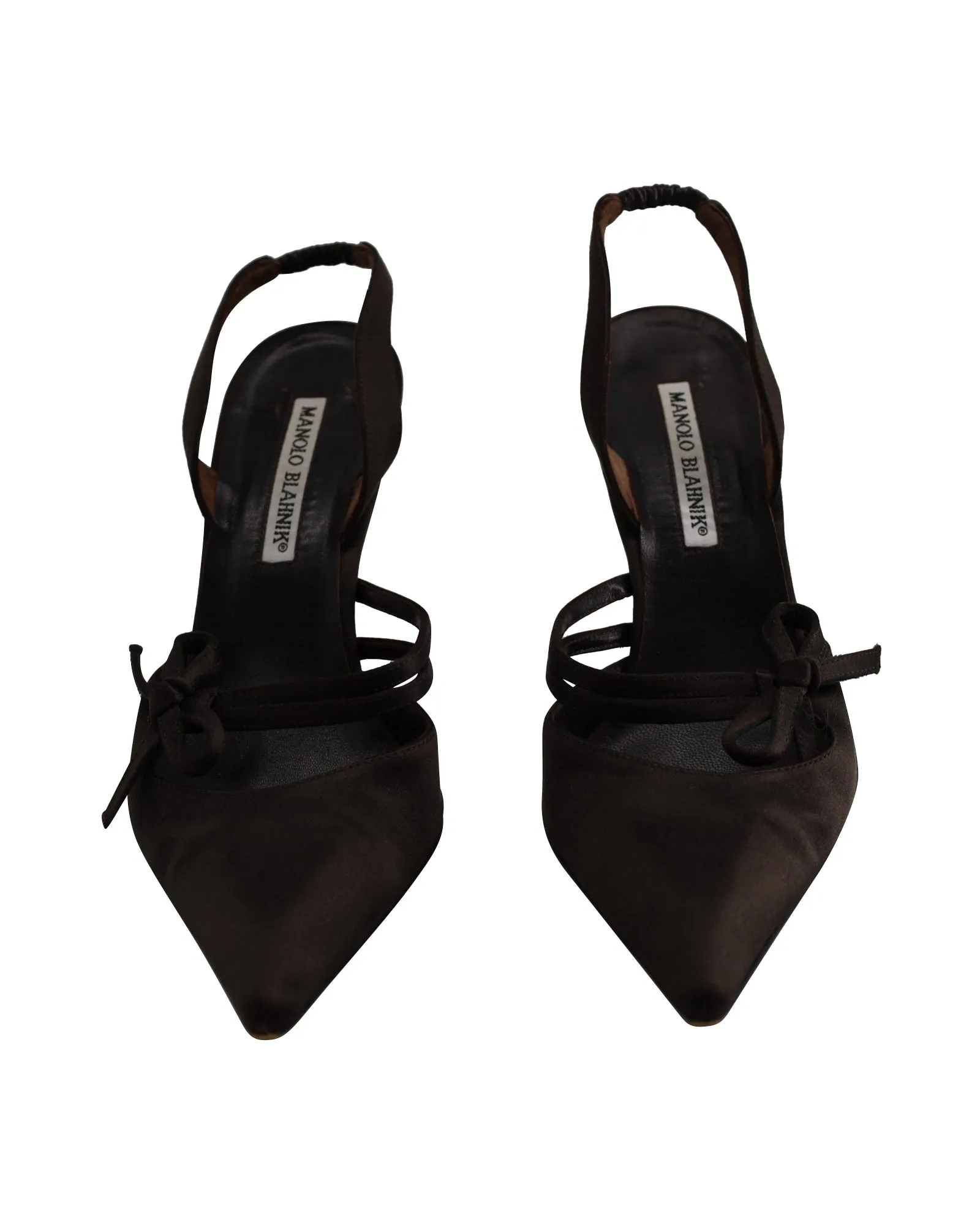 Manolo Blahnik Slingback Pointed Toe Pumps in Dark Brown Satin Shoes_Manolo-Blahnik