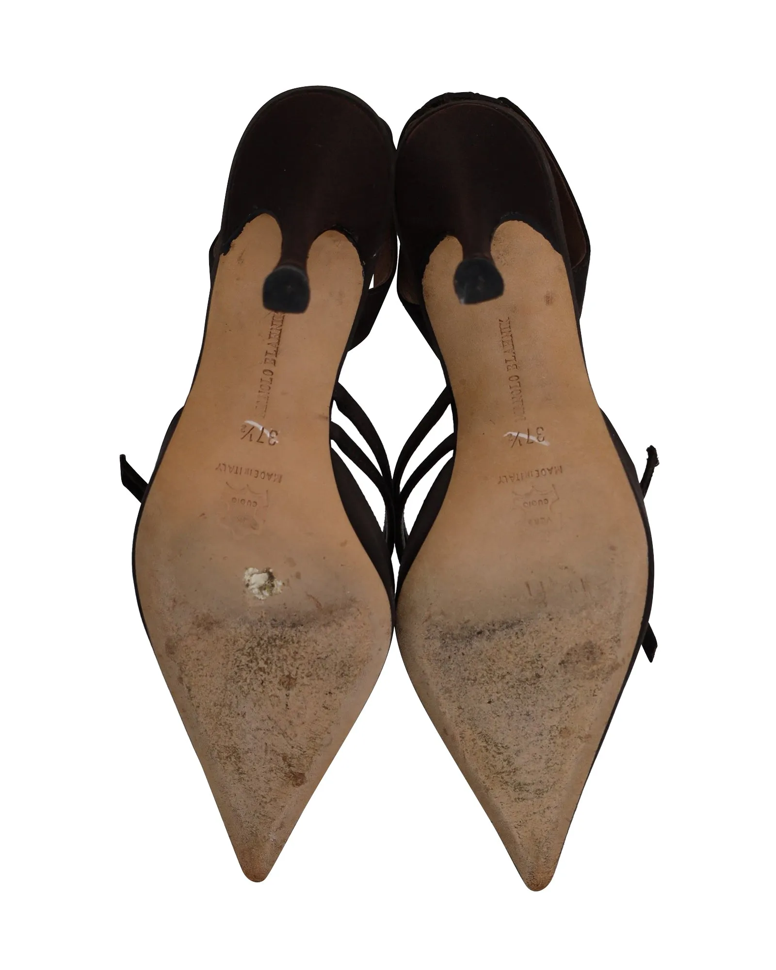 Manolo Blahnik Slingback Pointed Toe Pumps in Dark Brown Satin Shoes_Manolo-Blahnik