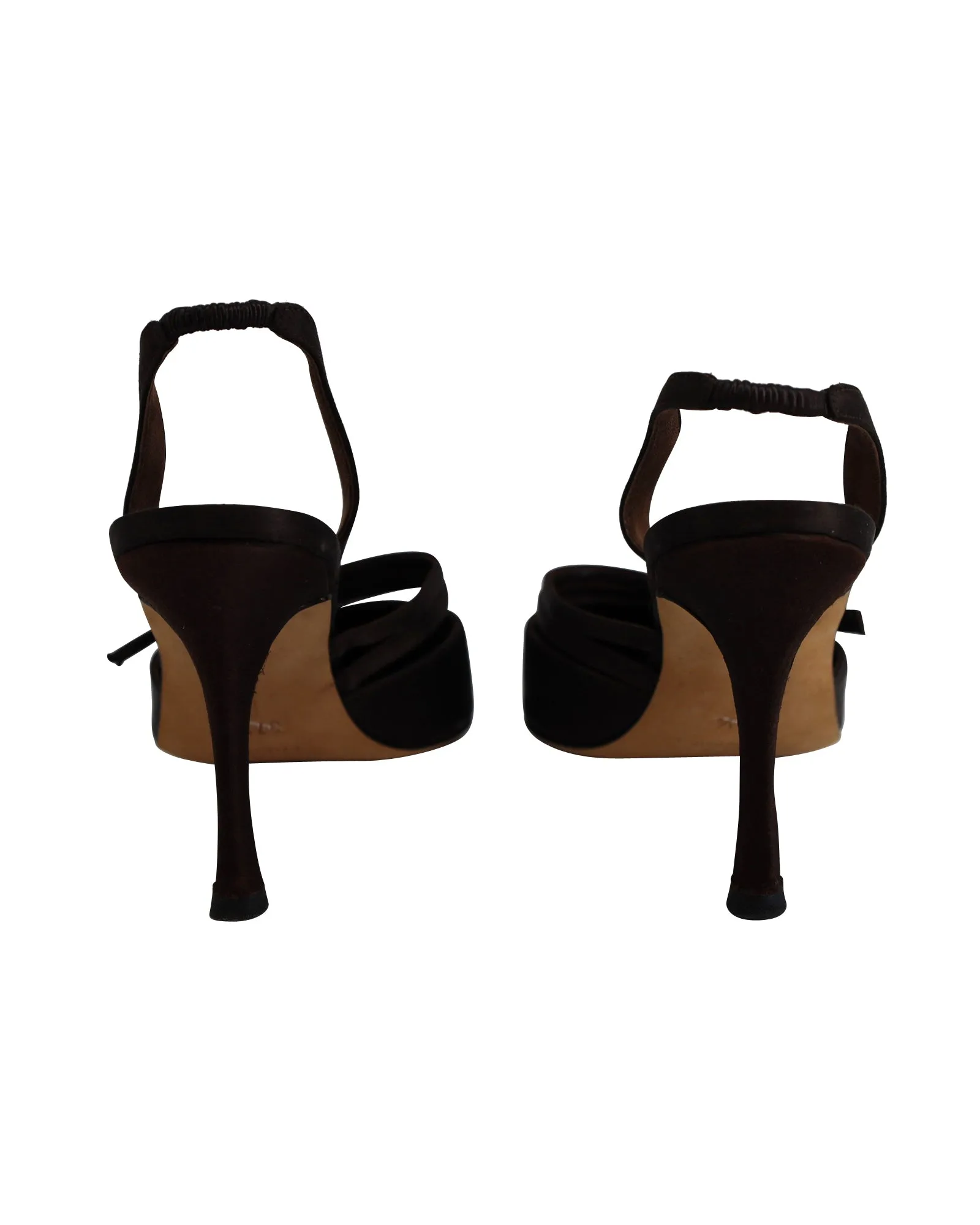 Manolo Blahnik Slingback Pointed Toe Pumps in Dark Brown Satin Shoes_Manolo-Blahnik