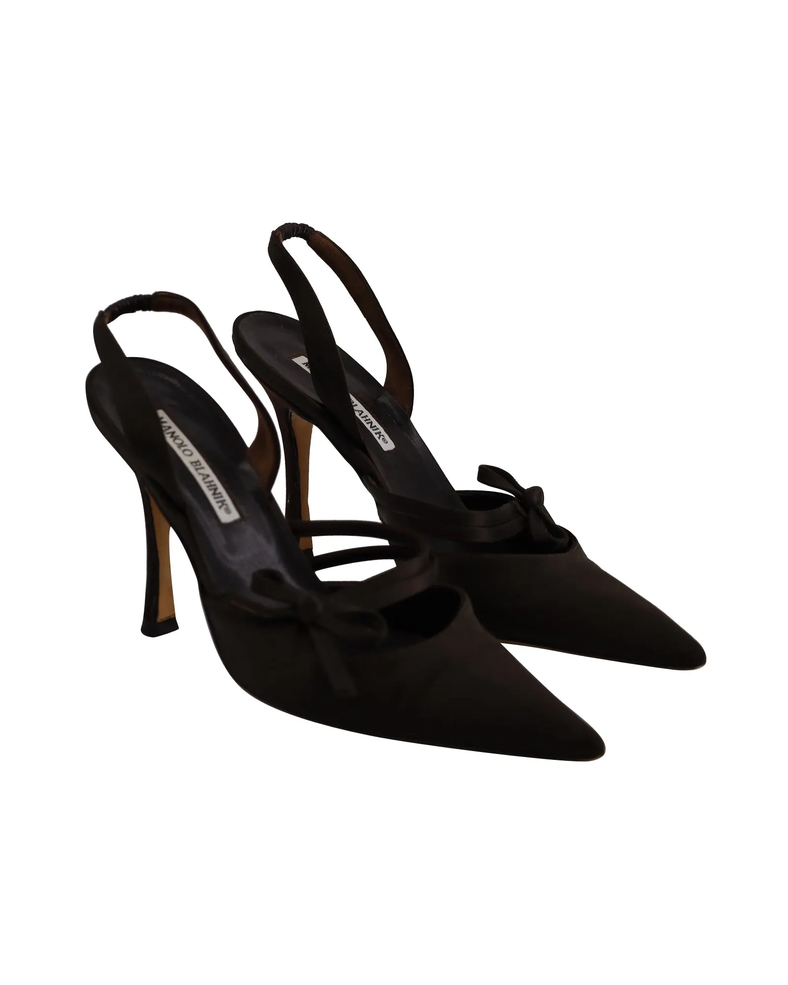 Manolo Blahnik Slingback Pointed Toe Pumps in Dark Brown Satin Shoes_Manolo-Blahnik