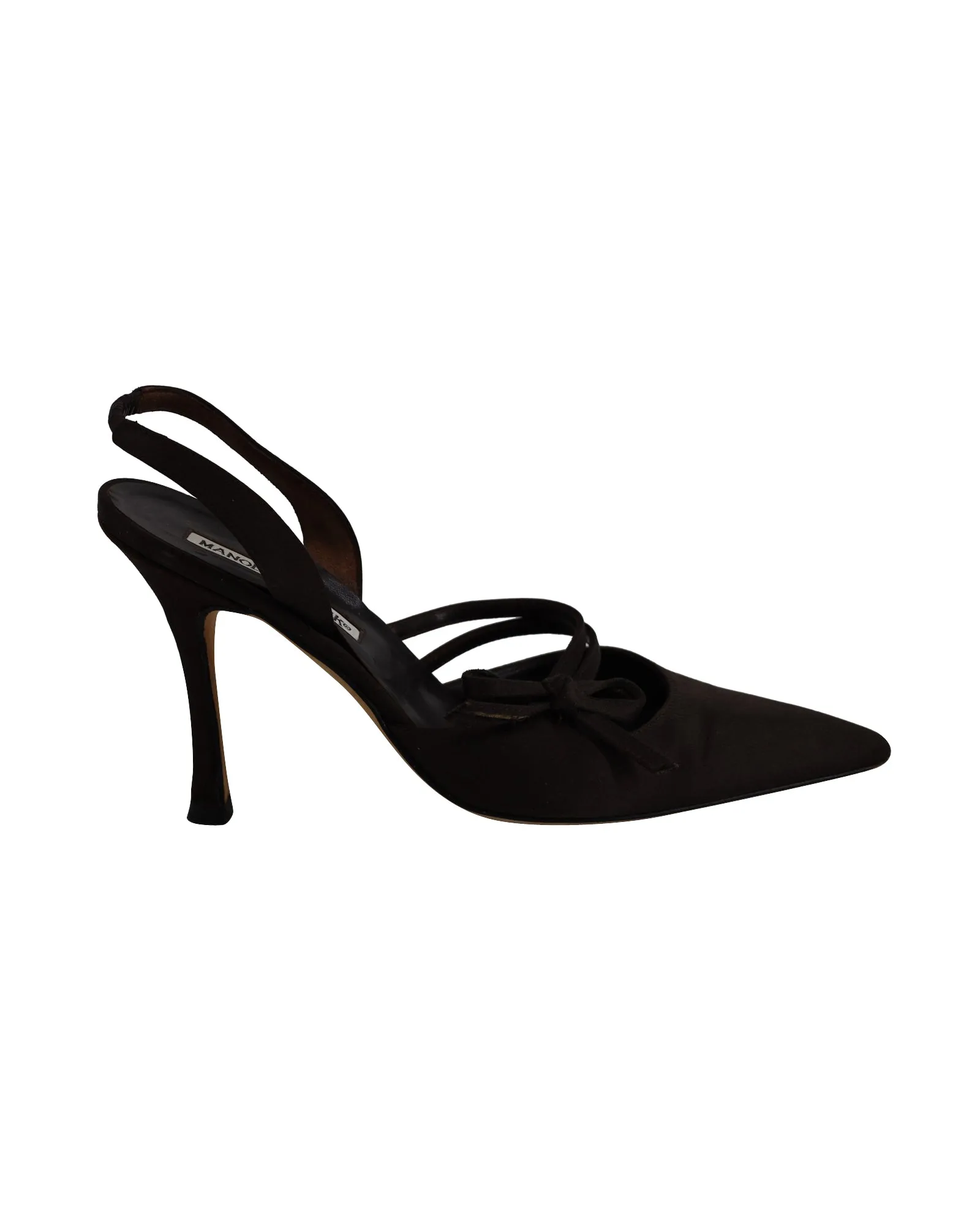 Manolo Blahnik Slingback Pointed Toe Pumps in Dark Brown Satin Shoes_Manolo-Blahnik