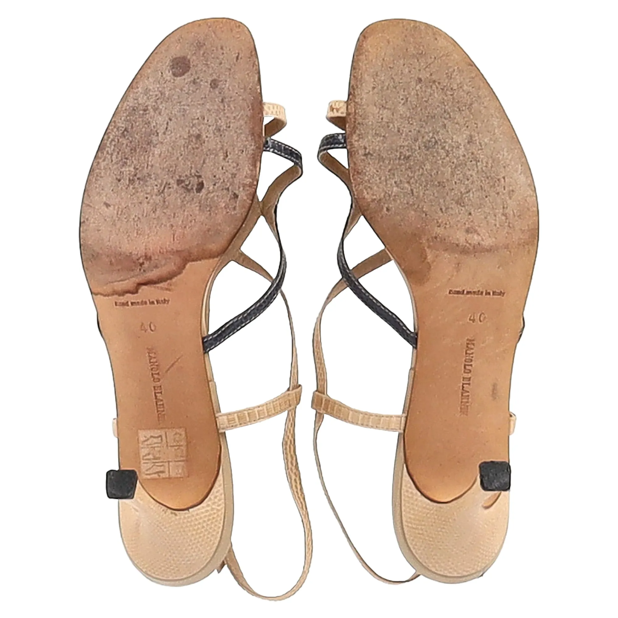 Manolo Blahnik Snakeskin-Embossed Sandal Heels in Nude Leather Shoes_Manolo-Blahnik
