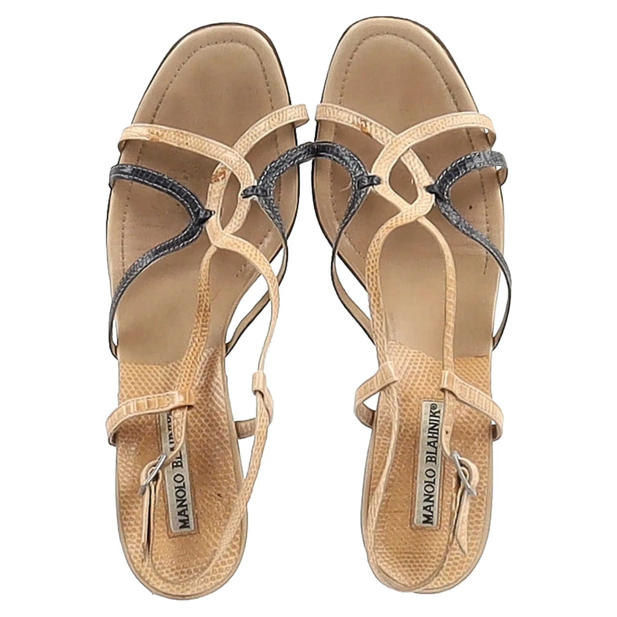 Manolo Blahnik Snakeskin-Embossed Sandal Heels in Nude Leather Shoes_Manolo-Blahnik