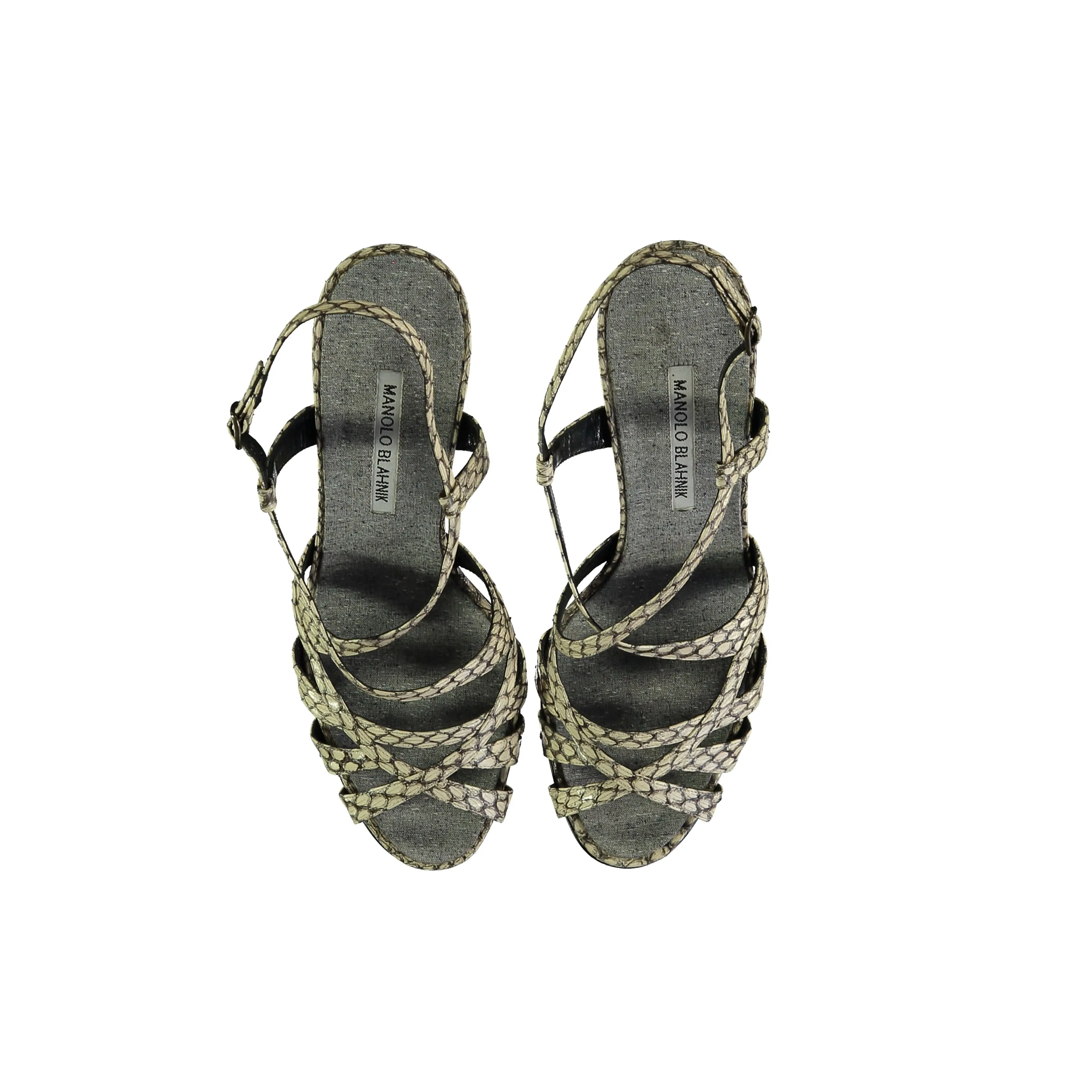Manolo Blahnik Snakeskin Strappy Heel Sandals - '10s Shoes_Manolo-Blahnik