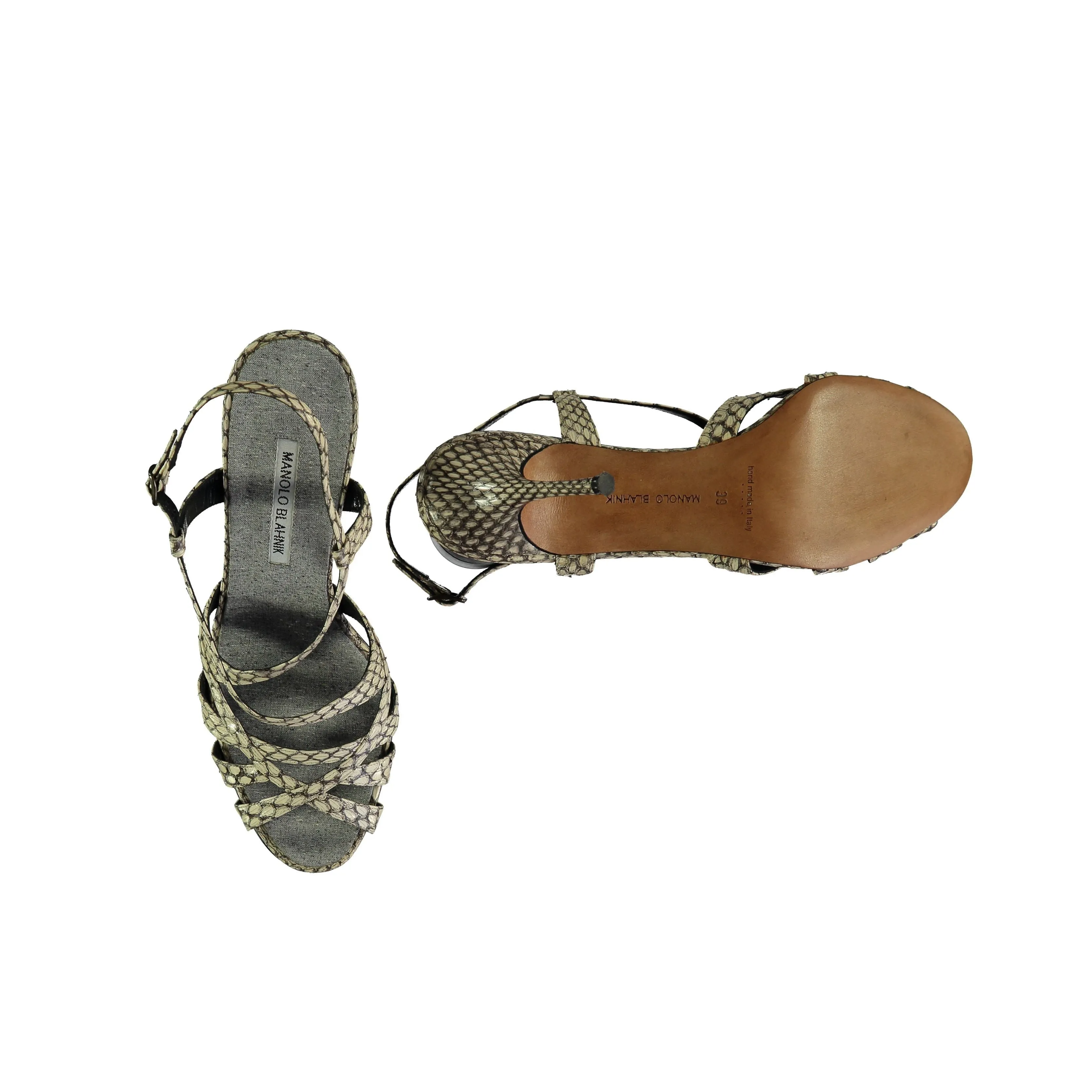 Manolo Blahnik Snakeskin Strappy Heel Sandals Shoes_Manolo-Blahnik