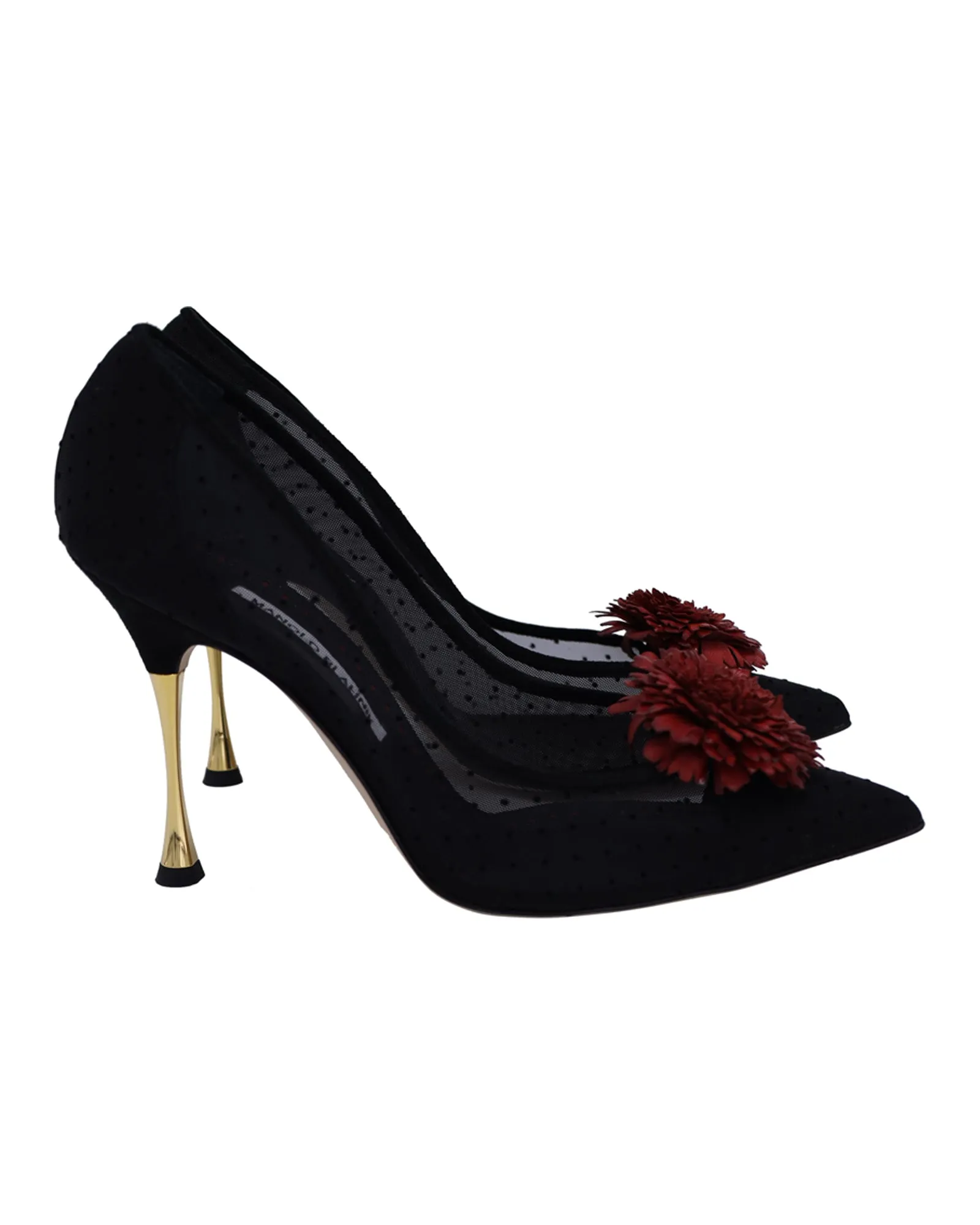 Manolo Blahnik Sohemias 105 Pointed-Toe Pumps in Black Mesh Shoes_Manolo-Blahnik
