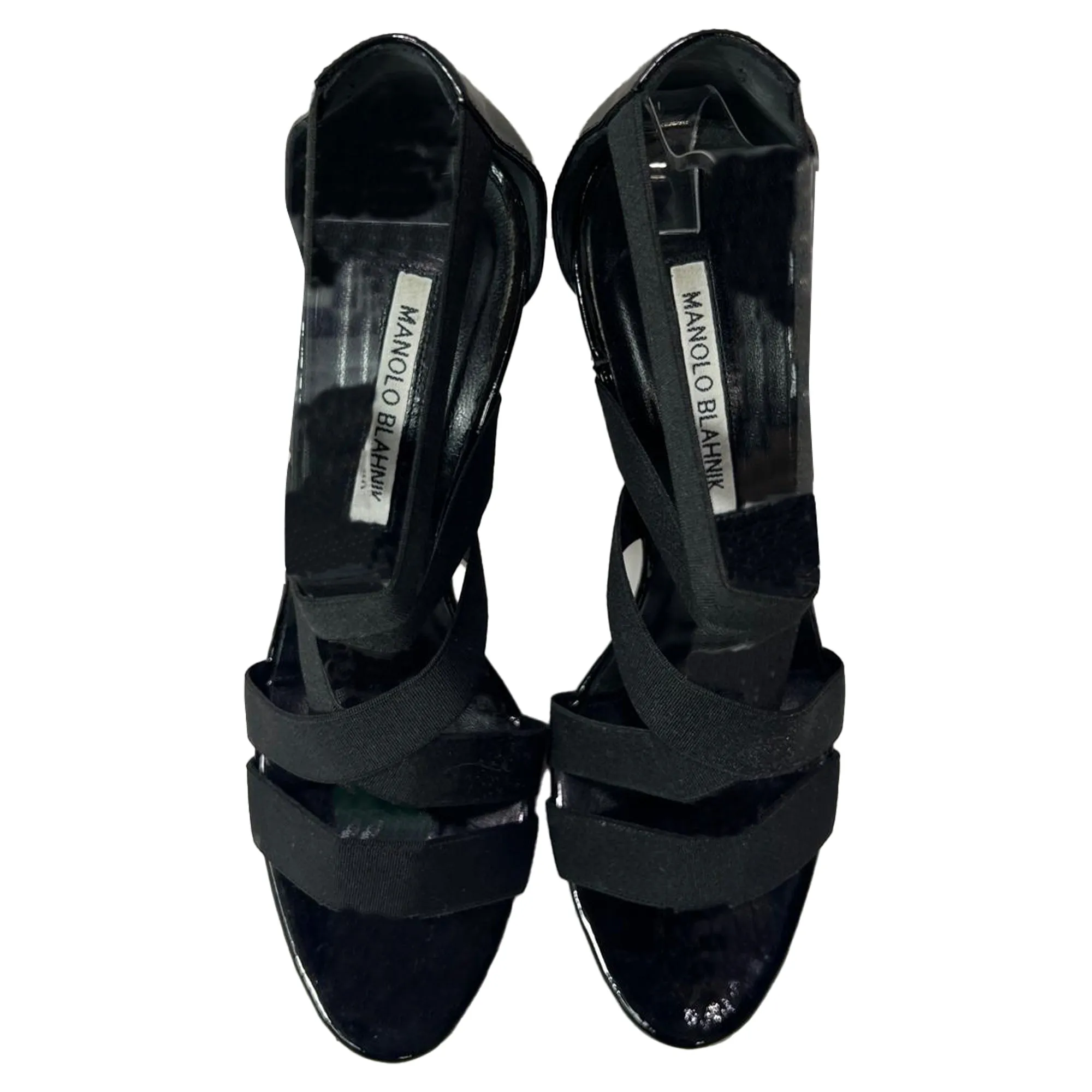 Manolo Blahnik Strappy Sandal Heels in Black Patent Leather Shoes_Manolo-Blahnik