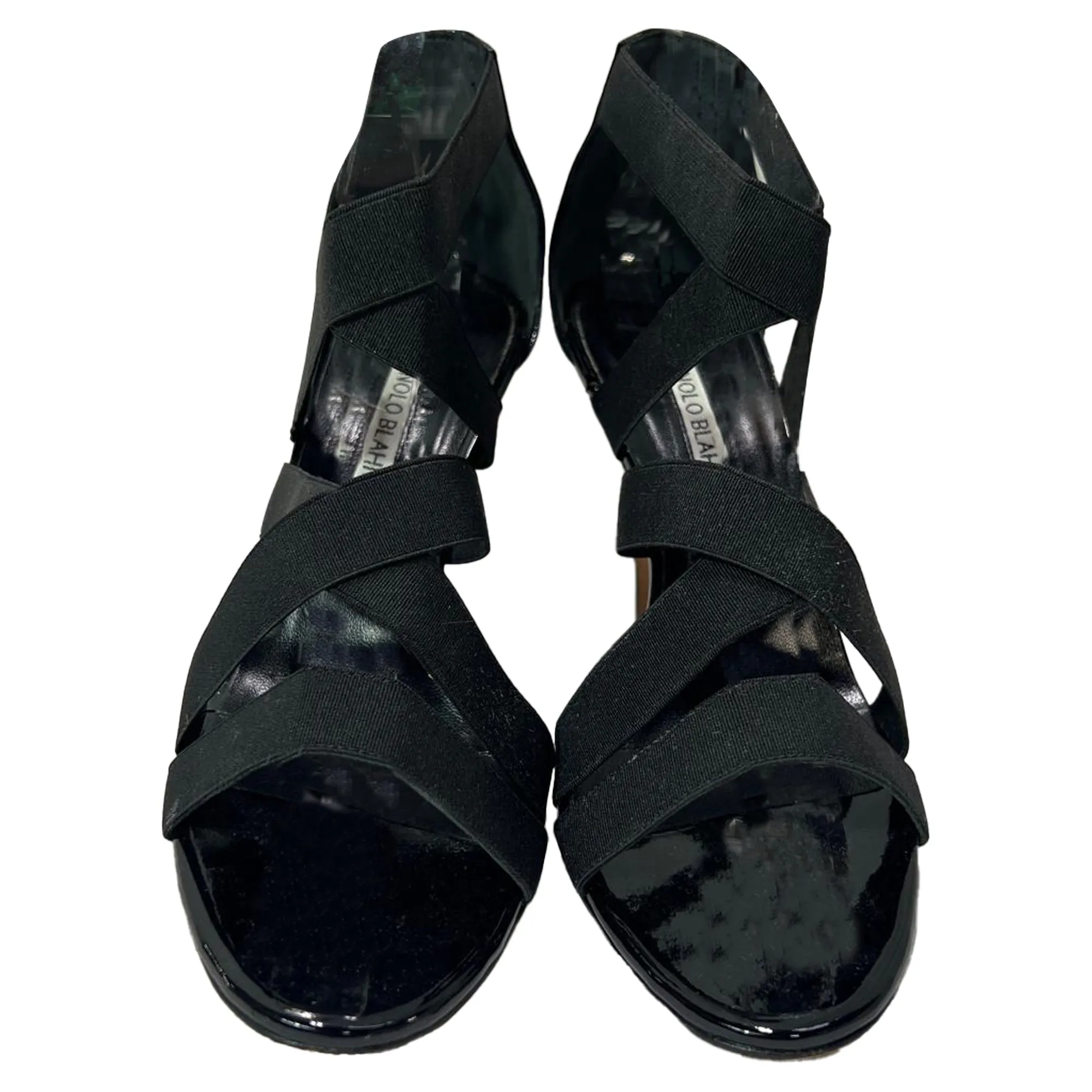 Manolo Blahnik Strappy Sandal Heels in Black Patent Leather Shoes_Manolo-Blahnik