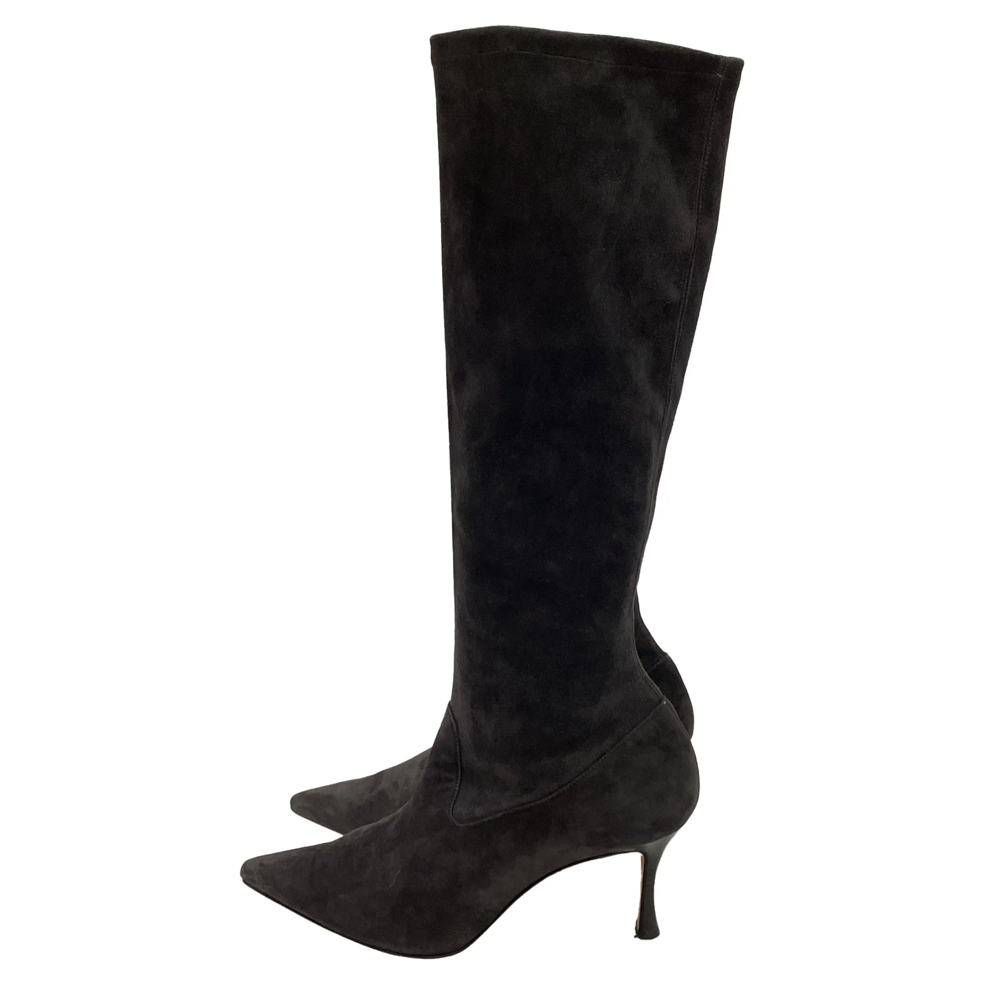 Manolo Blahnik Stretch High Heel Boots in Grey Suede Shoes_Manolo-Blahnik