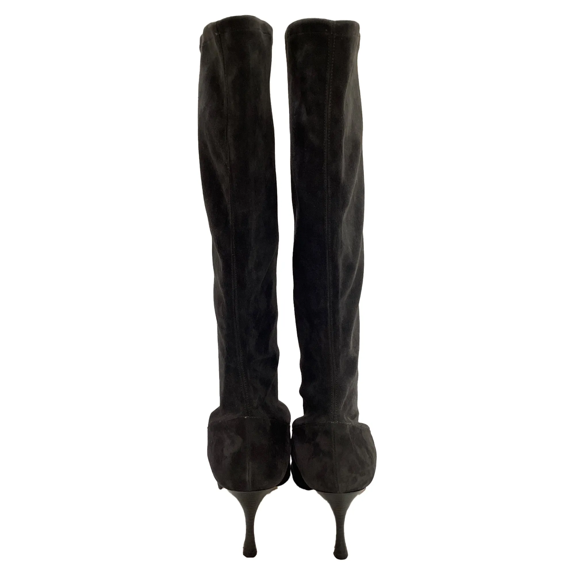 Manolo Blahnik Stretch High Heel Boots in Grey Suede Shoes_Manolo-Blahnik