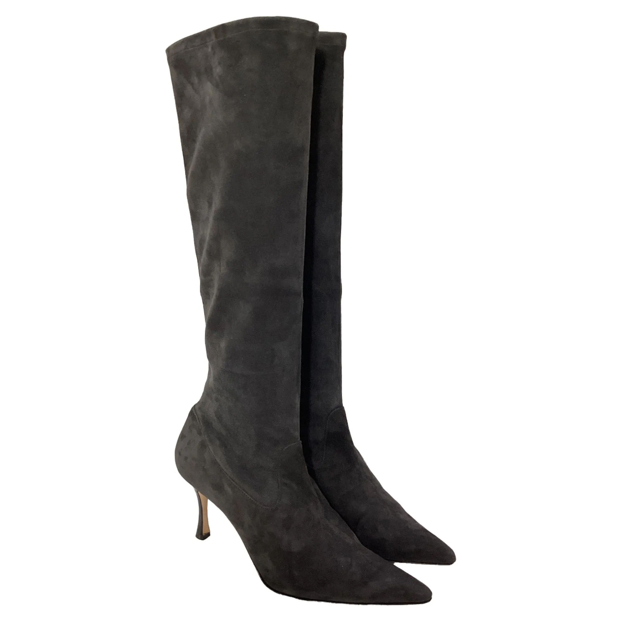 Manolo Blahnik Stretch High Heel Boots in Grey Suede Shoes_Manolo-Blahnik