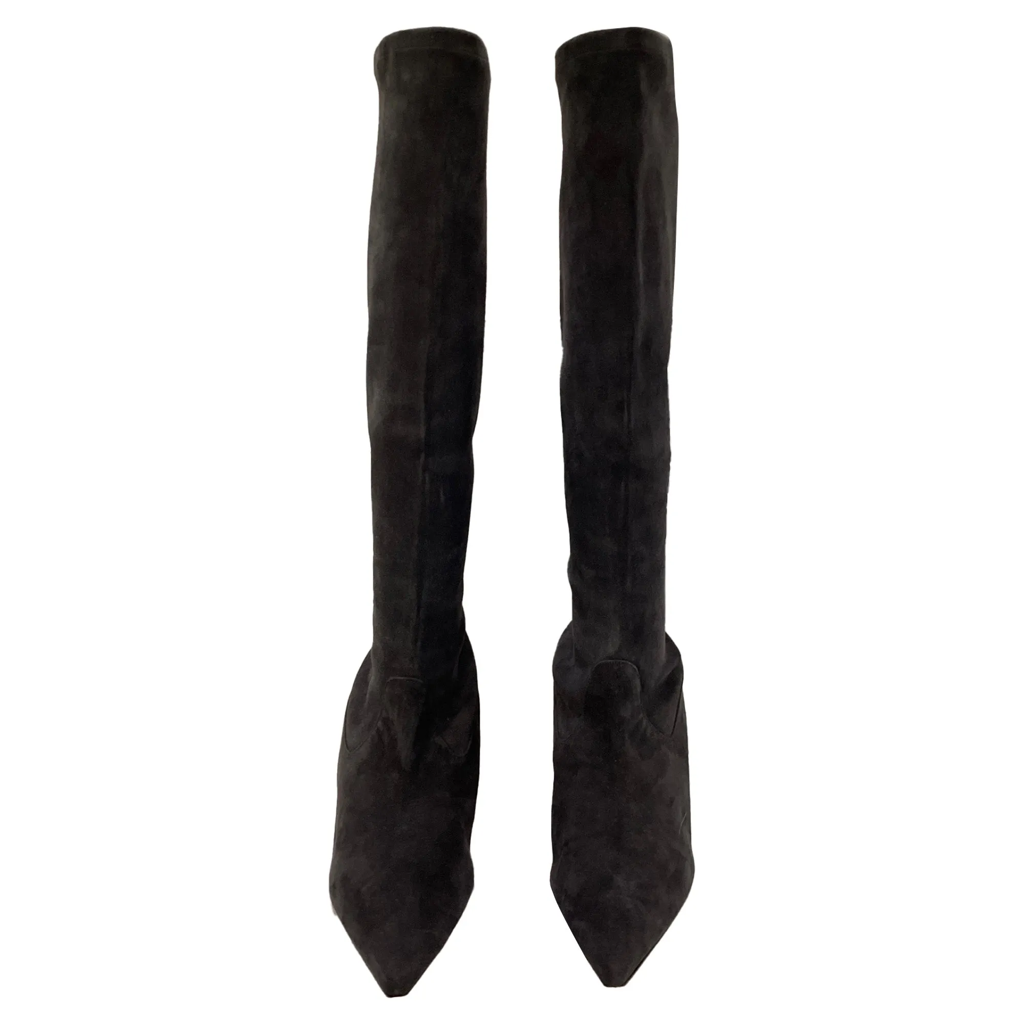 Manolo Blahnik Stretch High Heel Boots in Grey Suede Shoes_Manolo-Blahnik