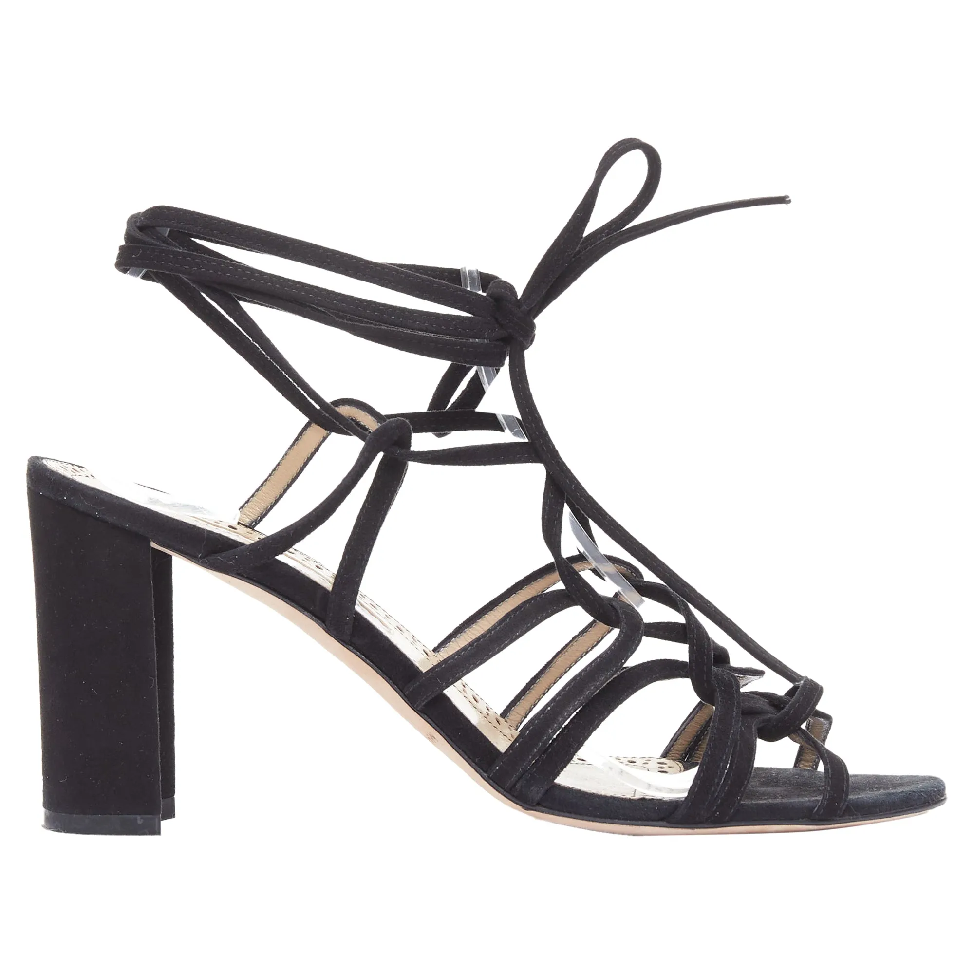 Manolo Blahnik suede leather lace up strappy block heels Shoes_Manolo-Blahnik