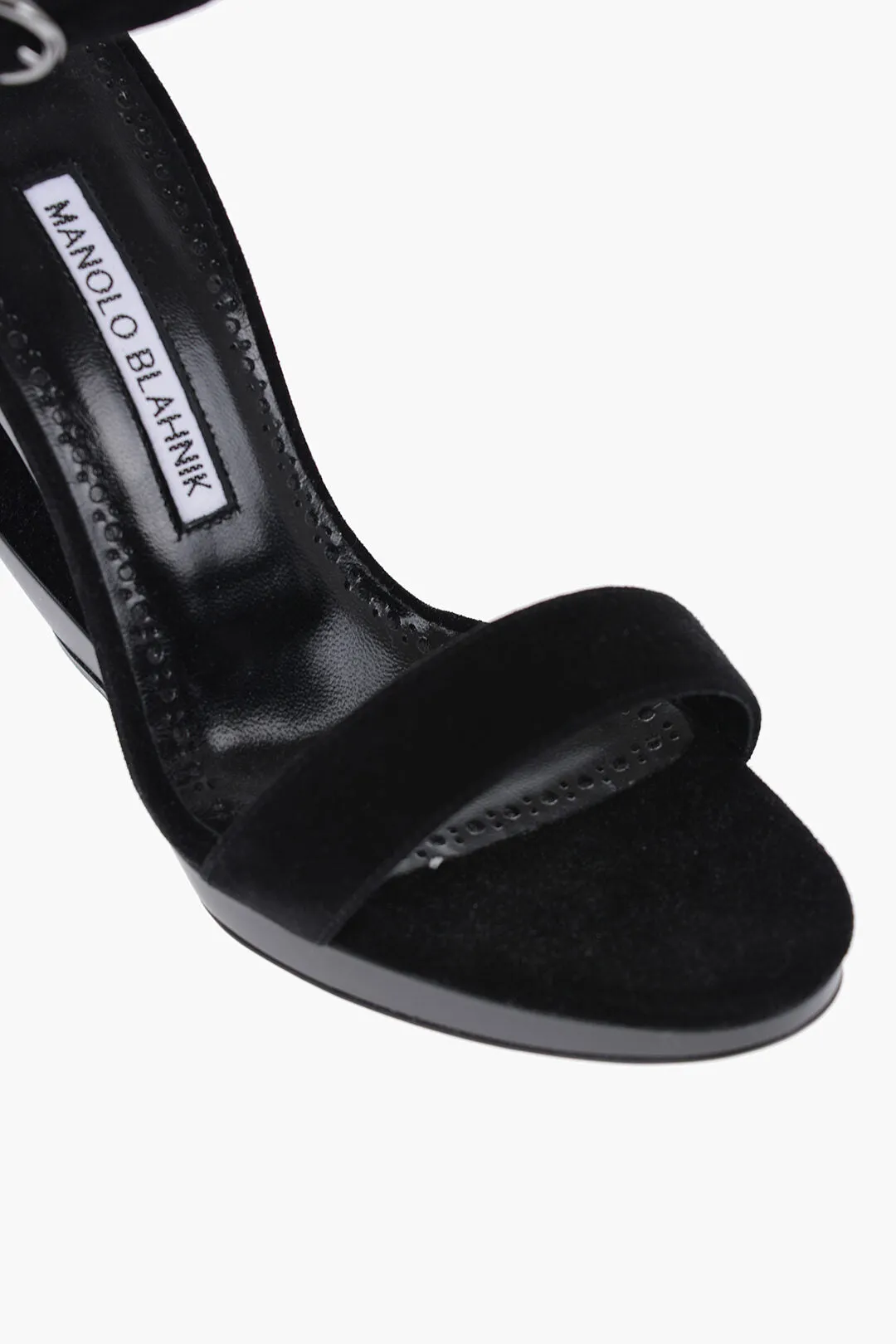 Manolo Blahnik Suede ROCAR Ankle-Strap Sandals with Cut-Out Detail Heel 10. Shoes_Manolo-Blahnik