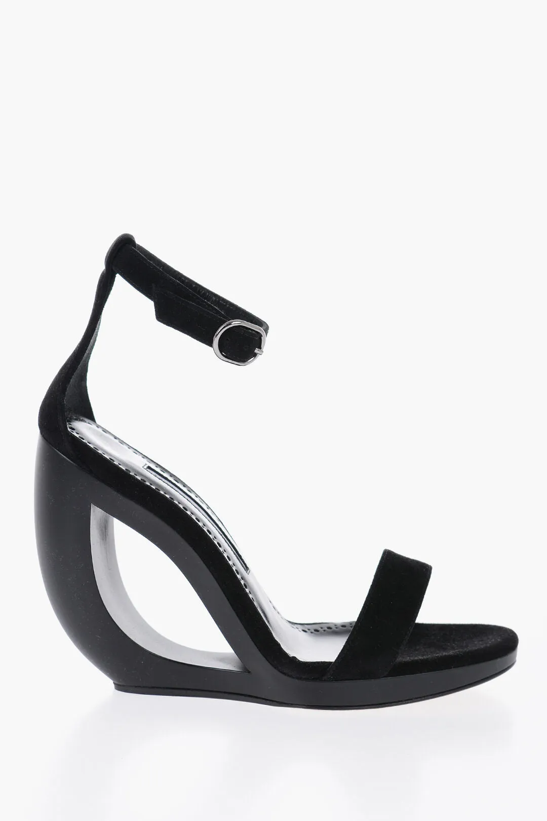 Manolo Blahnik Suede ROCAR Ankle-Strap Sandals with Cut-Out Detail Heel 10. Shoes_Manolo-Blahnik