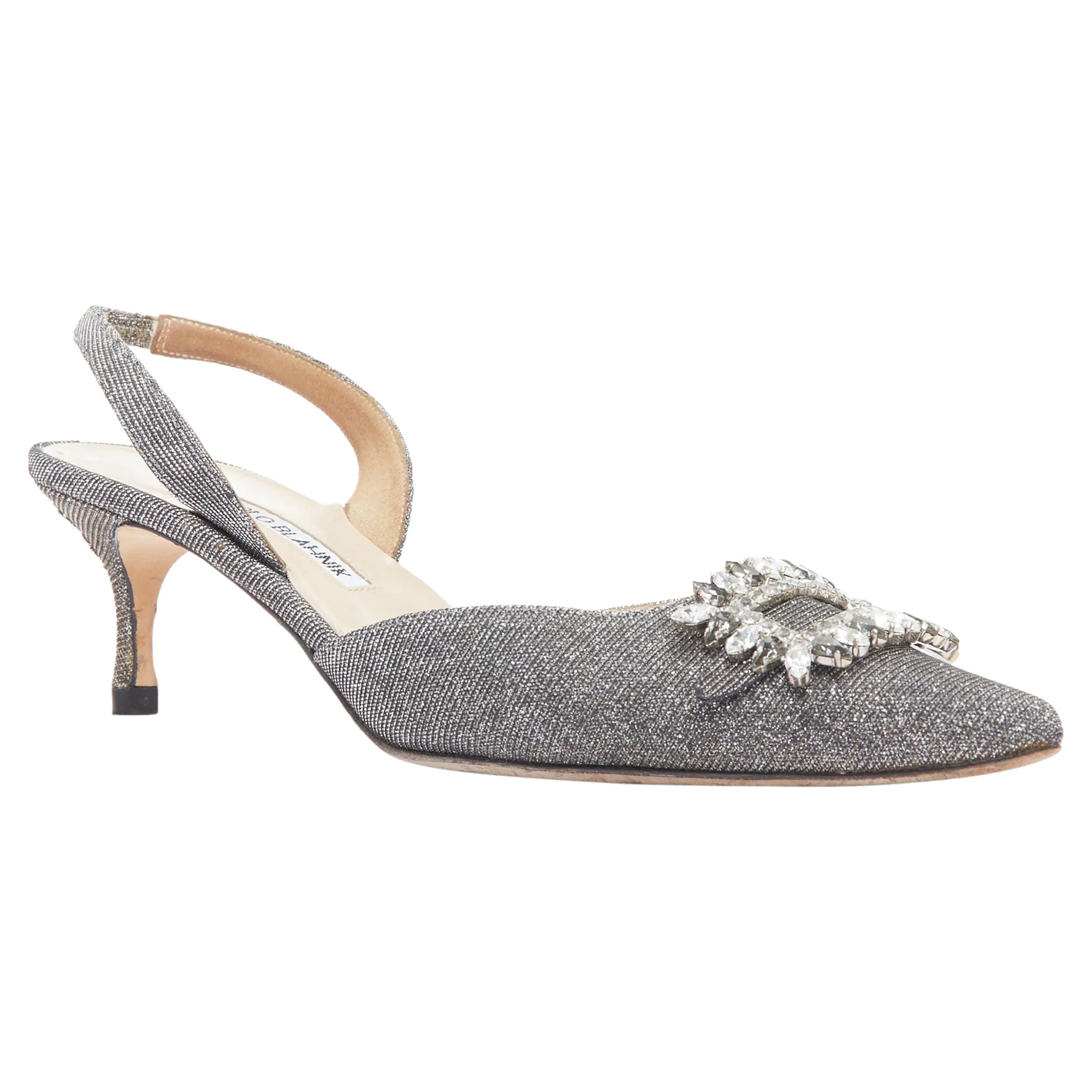 Manolo Blahnik Tonoslac metallic fabric buckle sling heels Shoes_Manolo-Blahnik